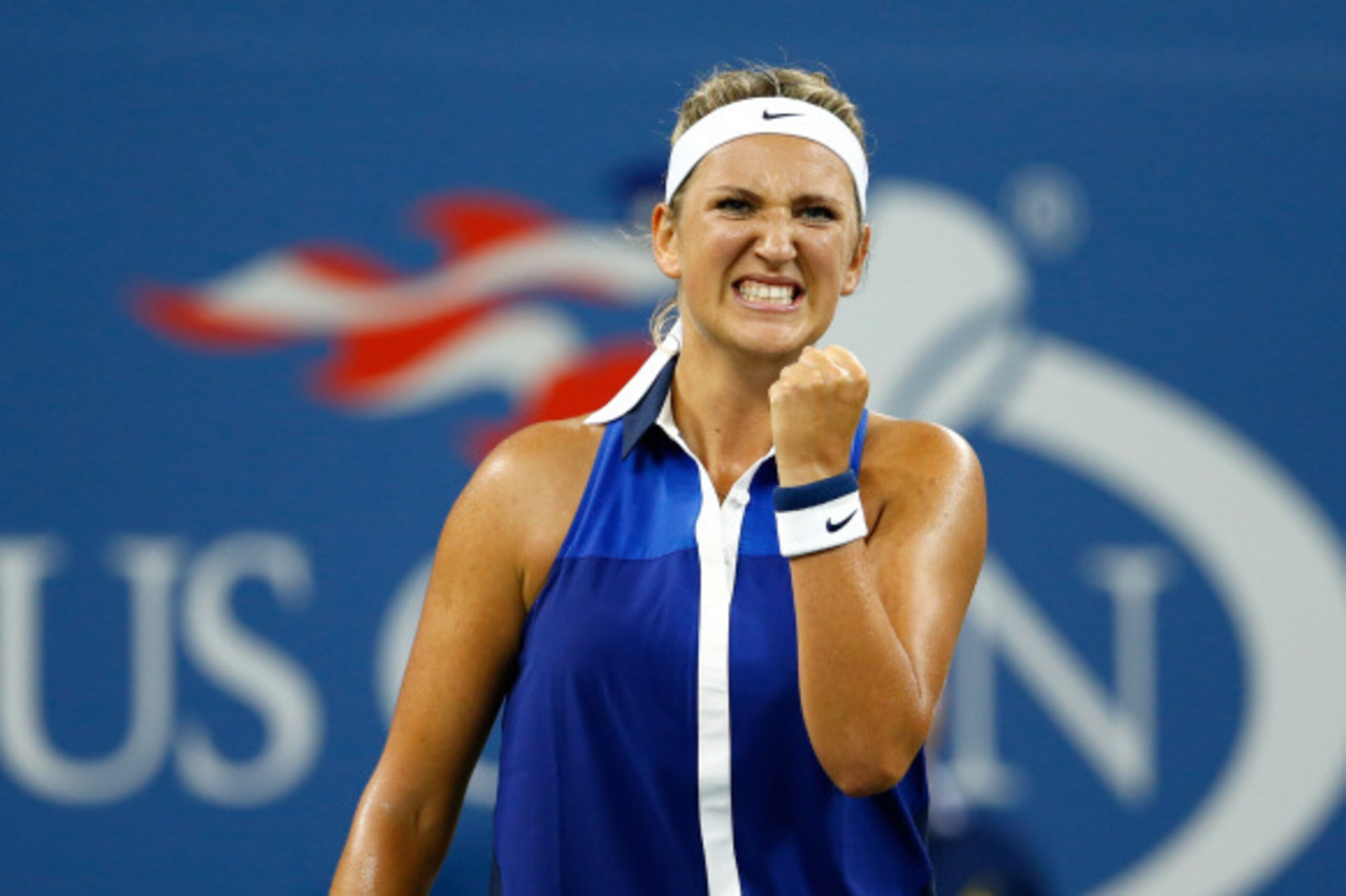 NEW YORK, NY - SEPTEMBER 01:  Victoria Azarenka of Belarus celebrates winning a point against Aleksandra Krunic of Serbia on Day Eight of the 2014 US Open at the USTA Billie Jean King National Tennis Center on September 1, 2014 in the Flushing neighborhoo