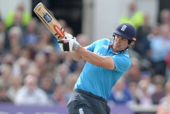 NOTTINGHAM, ENGLAND - AUGUST 30:  England captain Alastair Cook pulls the ball for four runs during the 3rd Royal London One-Day International match between England and India at Trent Bridge on August 30, 2014 in Nottingham, England.  (Photo by Gareth Cop