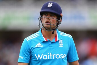 NOTTINGHAM, ENGLAND - AUGUST 30:  Alastair Cook  of England walks back to the pavillion after being stumped by MS Dhoni of India off the bowling of Ambati Rayudu during the third Royal London One-Day Series match between England and India at Trent Bridge 