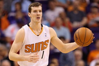 PHOENIX, AZ - APRIL 06:  Goran Dragic #1 of the Phoenix Suns handles the ball during the NBA game against the Oklahoma City Thunder at US Airways Center on April 6, 2014 in Phoenix, Arizona. The Suns defeated the Thunder 122-115. NOTE TO USER: User expres