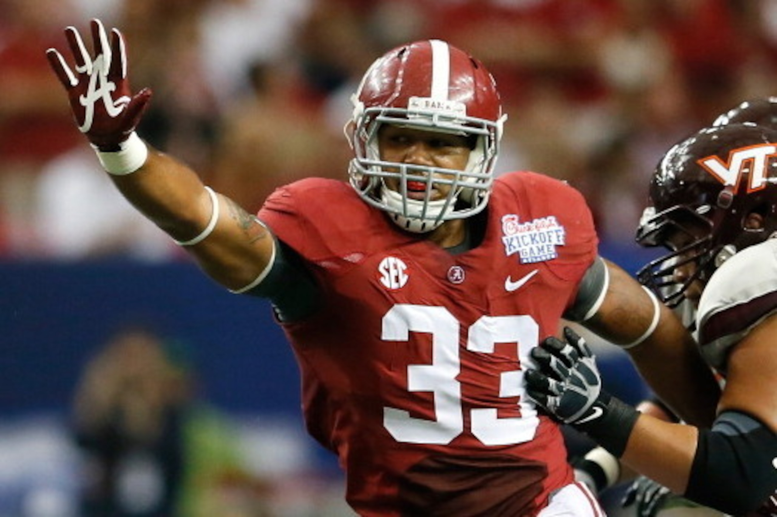 ATLANTA, GA - AUGUST 31:  Trey DePriest #33 of the Alabama Crimson Tide against the Virginia Tech Hokies at Georgia Dome on August 31, 2013 in Atlanta, Georgia.  (Photo by Kevin C. Cox/Getty Images)