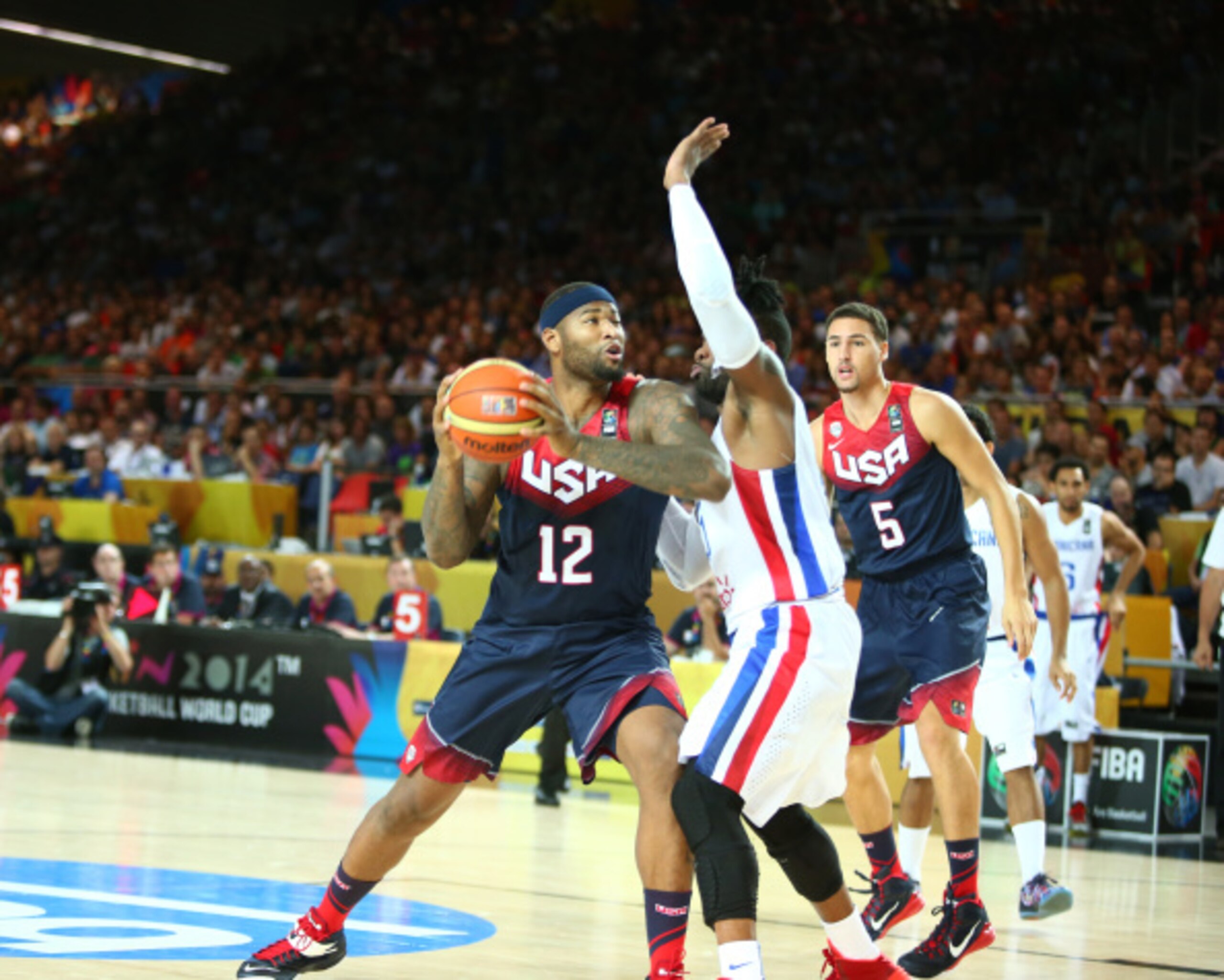 BILBAO, SPAIN - SEPTEMBER 3: DeMarcus Cousins #12 of the USA Basketball Men's National Team during a game against the Dominican Republic Basketball Men's National Team during the 2014 FIBA World Cup at Bizkaia Arena in Bilbao Exhibition Centre on Septembe