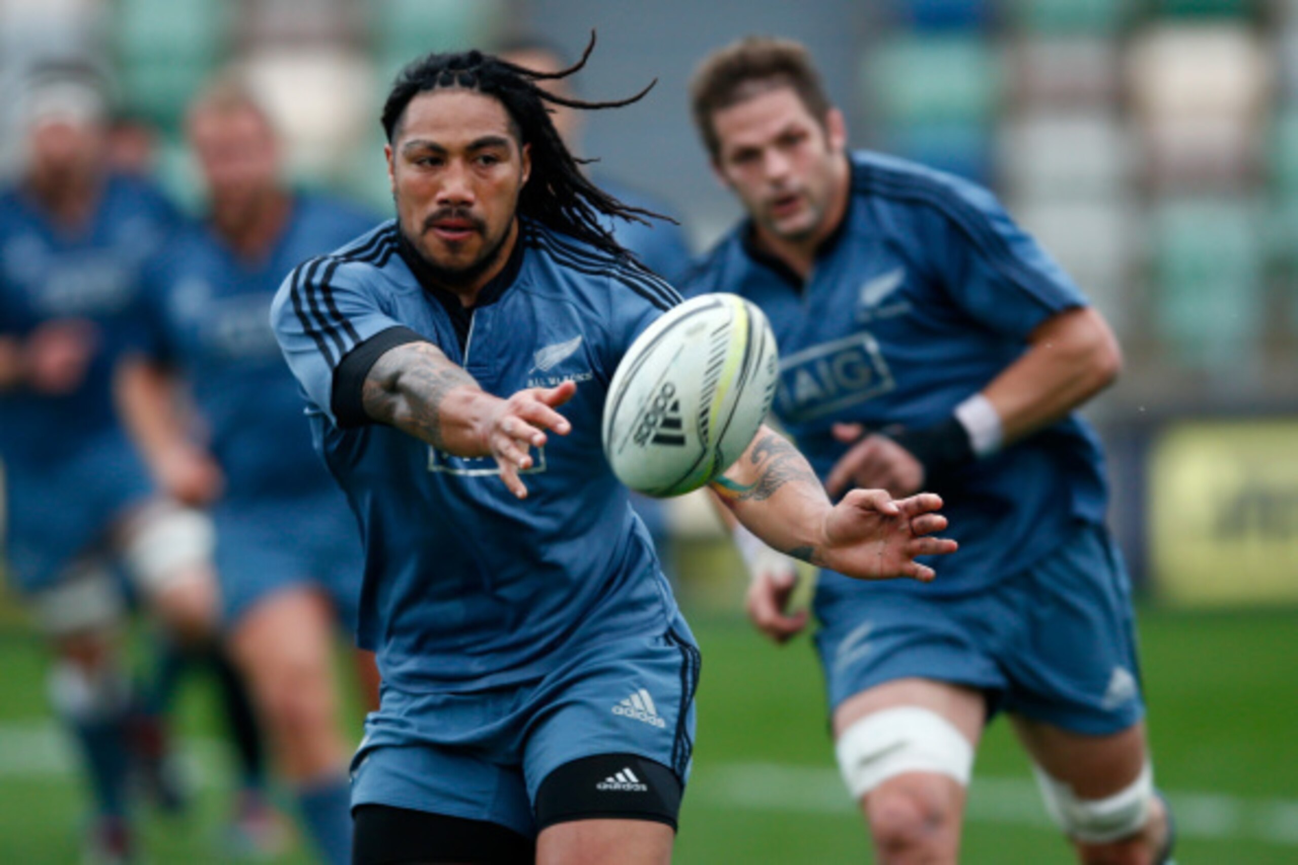 NAPIER, NEW ZEALAND - SEPTEMBER 04:  Ma'a Nonu of the All Blacks passes during a New Zealand All Blacks training session at McLean Park on September 4, 2014 in Napier, New Zealand.  (Photo by Phil Walter/Getty Images)