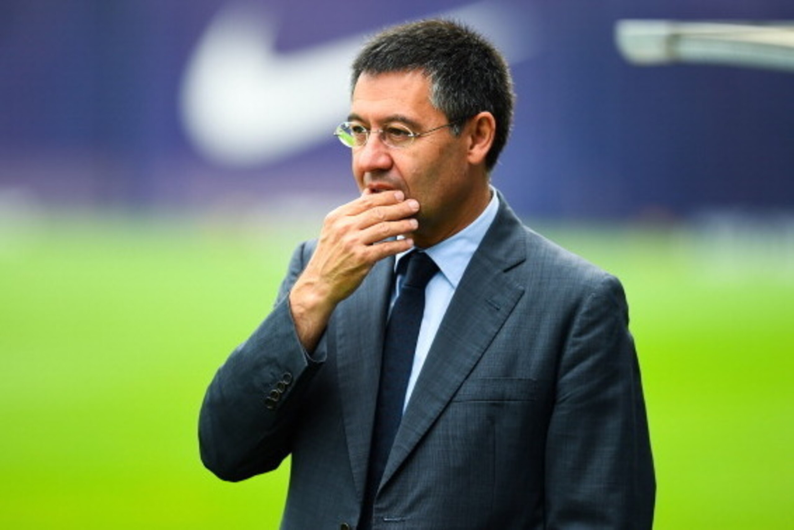 BARCELONA, SPAIN - JULY 25:  FC Barcelona President Josep Maria Bartomeu looks on during a FC Barcelona training session at Ciutat Esportiva de Sant Joan Despi on July 25, 2014 in Barcelona, Spain.  (Photo by David Ramos/Getty Images)