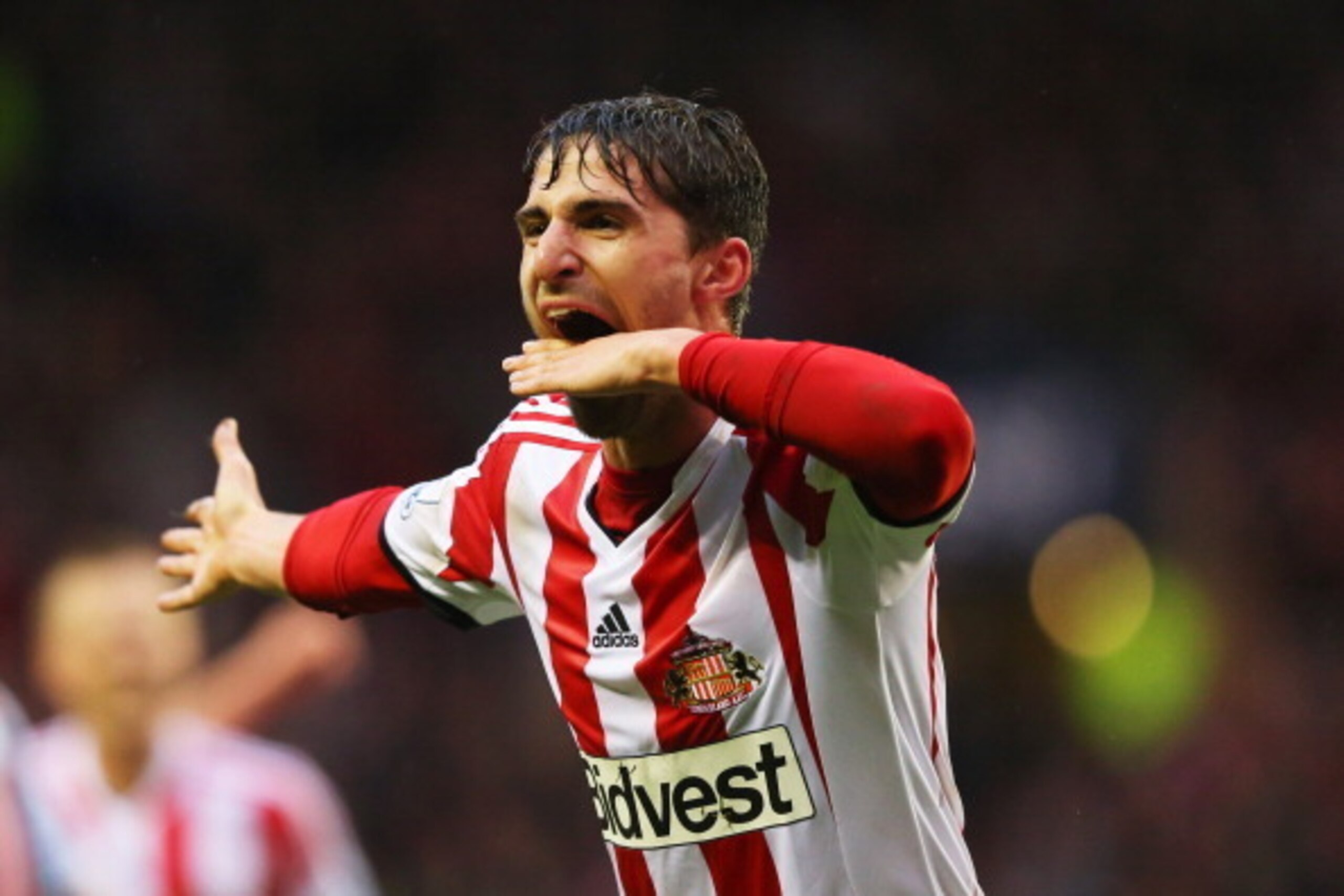 SUNDERLAND, ENGLAND - MAY 07:  Fabio Borini of Sunderland celebrates as he scores their second goal during the Barclays Premier League match between Sunderland and West Bromwich Albion at Stadium of Light on May 7, 2014 in Sunderland, England.  (Photo by 
