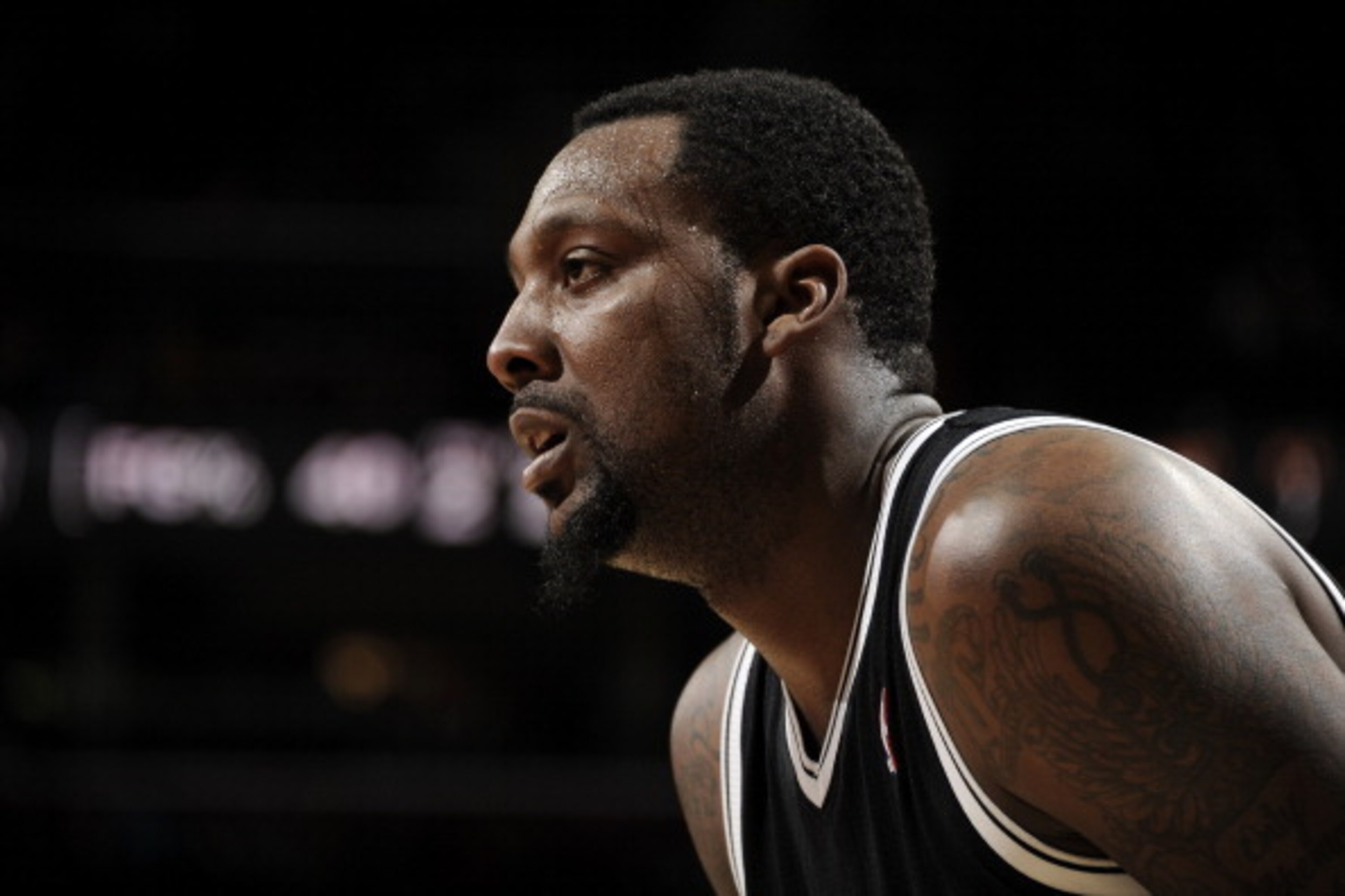 CLEVELAND, OH - APRIL 16:  Profile shot of Andray Blatche #0 of the Brooklyn Nets during a break in the action against the Cleveland Cavaliers at The Quicken Loans Arena on April 16, 2014 in Cleveland, Ohio. NOTE TO USER: User expressly acknowledges and a