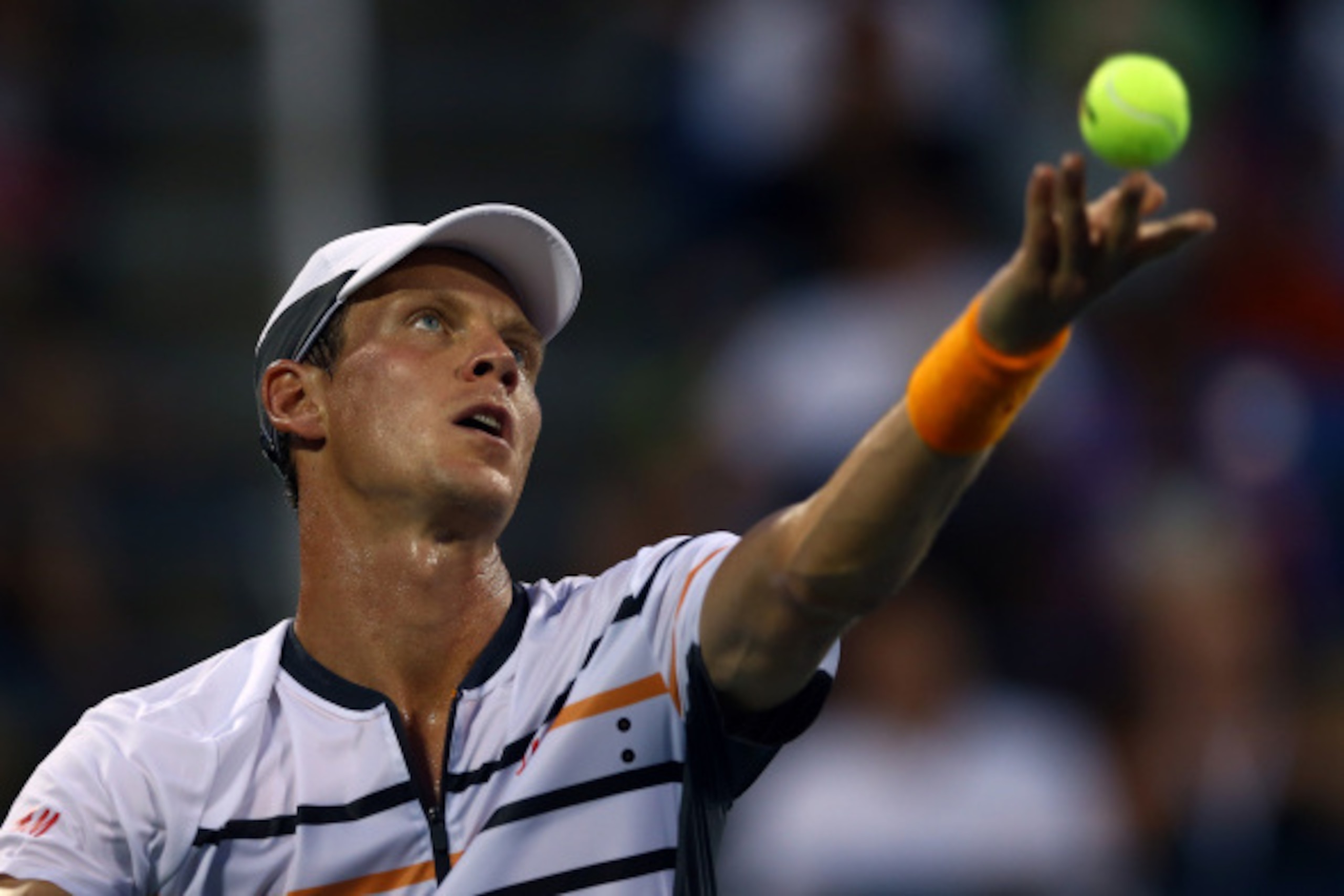 NEW YORK, NY - AUGUST 31:  Tomas Berdych of the Czech Republic serves the ball to Teymuraz Gabashvili of Russia on Day Seven of the 2014 US Open at the USTA Billie Jean King National Tennis Center on August 31, 2014 in the Flushing neighborhood of the Que