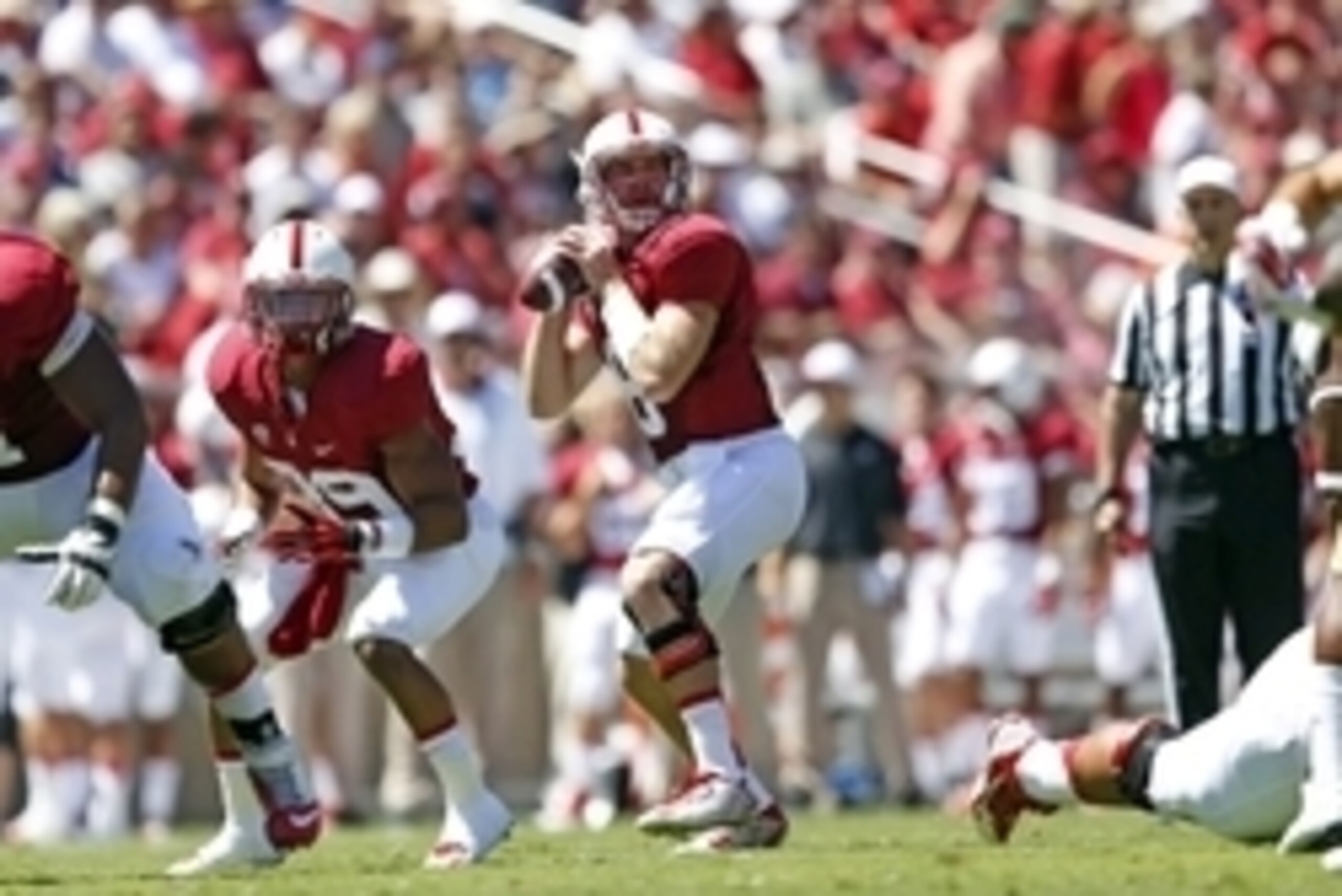 Aug 30, 2014; Stanford, CA, USA; Stanford Cardinal quarterback Kevin Hogan (8) passes the ball against the UC Davis Aggies during the first quarter at Stanford Stadium. Mandatory Credit: Bob Stanton-USA TODAY Sports