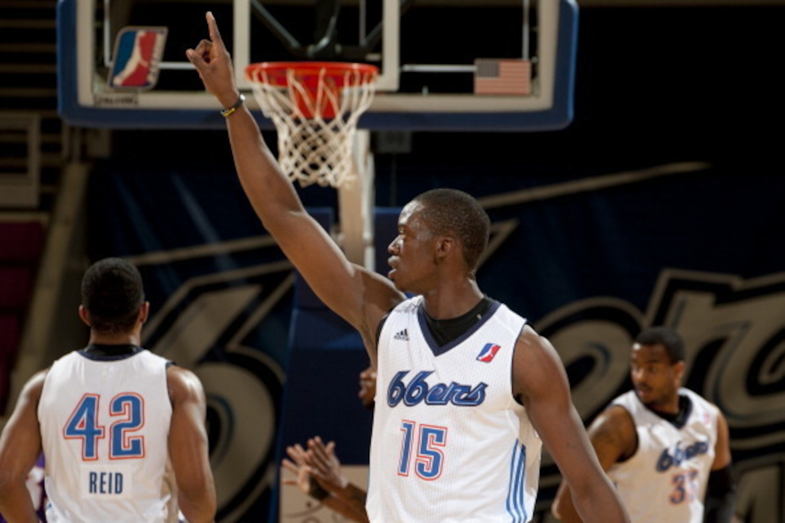 TULSA, OK - MARCH 24: Reggie Jackson #15  of the Tulsa 66ers signals to his team during the NBA D-League game on March 24, 2012 at the Tulsa Convention Center in Tulsa, Oklahoma. NOTE TO USER: User expressly acknowledges and agrees that, by downloading an