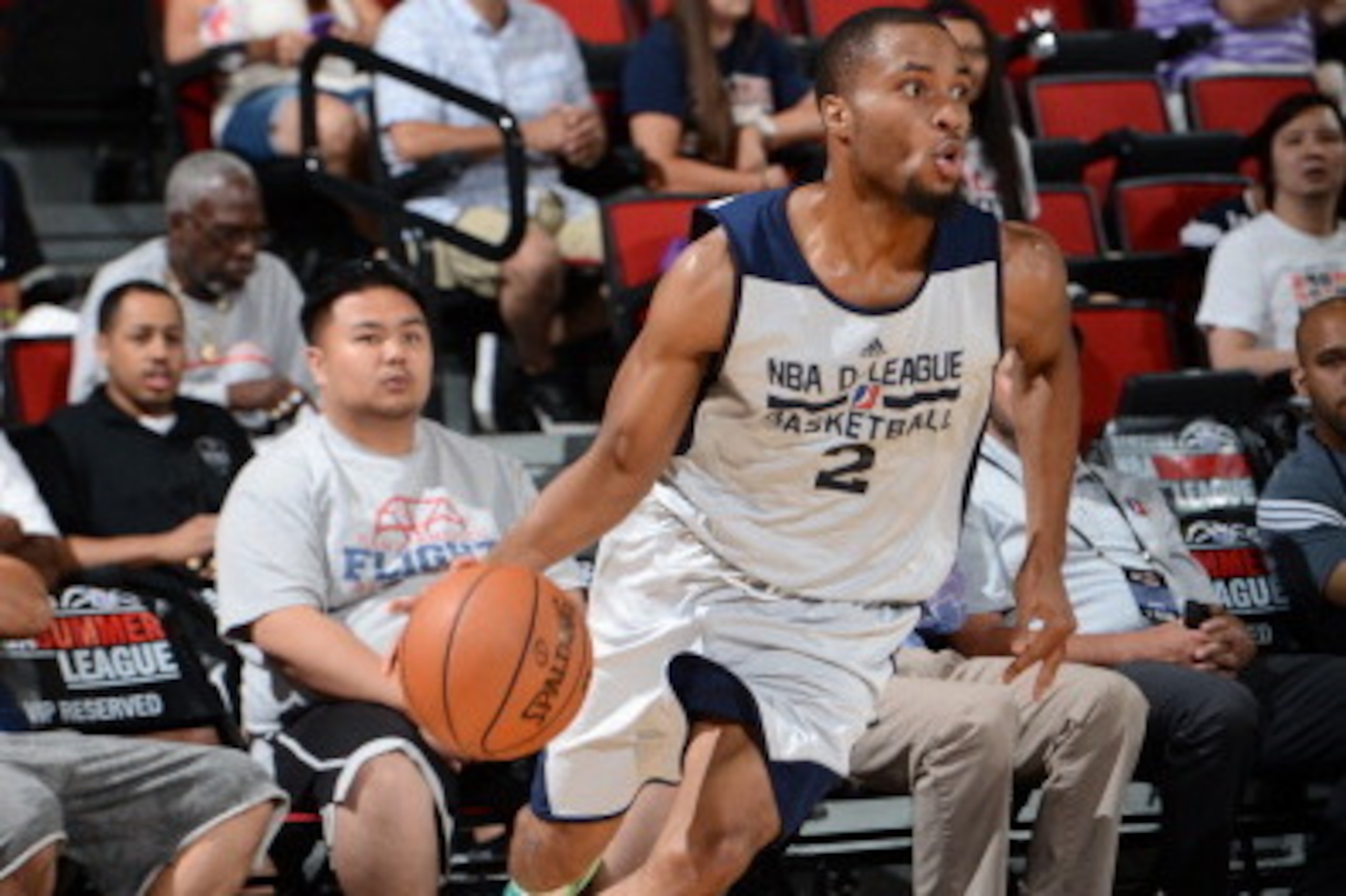 LAS VEGAS, NV - JULY 18:  Tre Kelley #2 of the D-League handles the ball against the Philadelphia 76ers on July 18, 2014 at the Cox Pavilion in Las Vegas, Nevada. NOTE TO USER: User expressly acknowledges and agrees that, by downloading and or using this 
