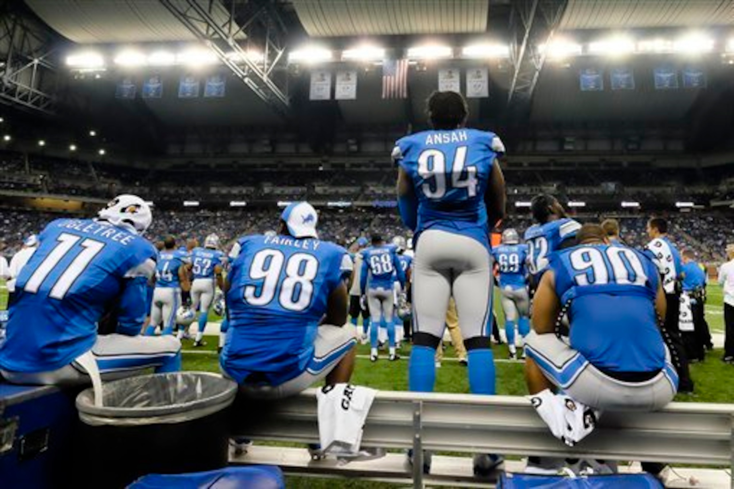 The trio of Nick Fairley (98), Ezekiel Ansah (94) and Ndamukong Suh (90) will try to give the Giants fits.