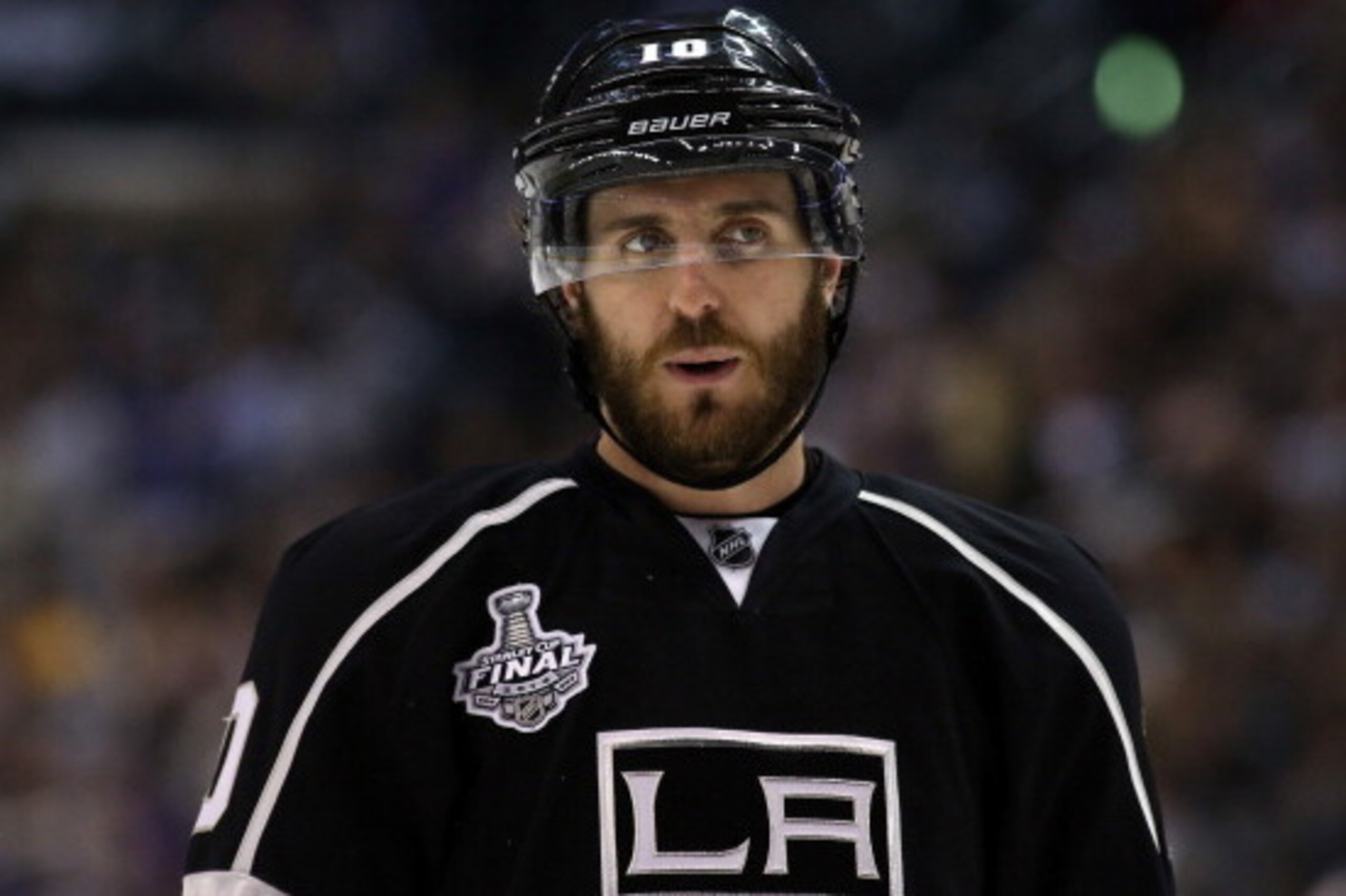 LOS ANGELES, CA - JUNE 04:  Mike Richards #10 of the Los Angeles Kings looks on while taking o the New York Rangers during Game One of the 2014 NHL Stanley Cup Final at the Staples Center on June 4, 2014 in Los Angeles, California.  (Photo by Bruce Bennet