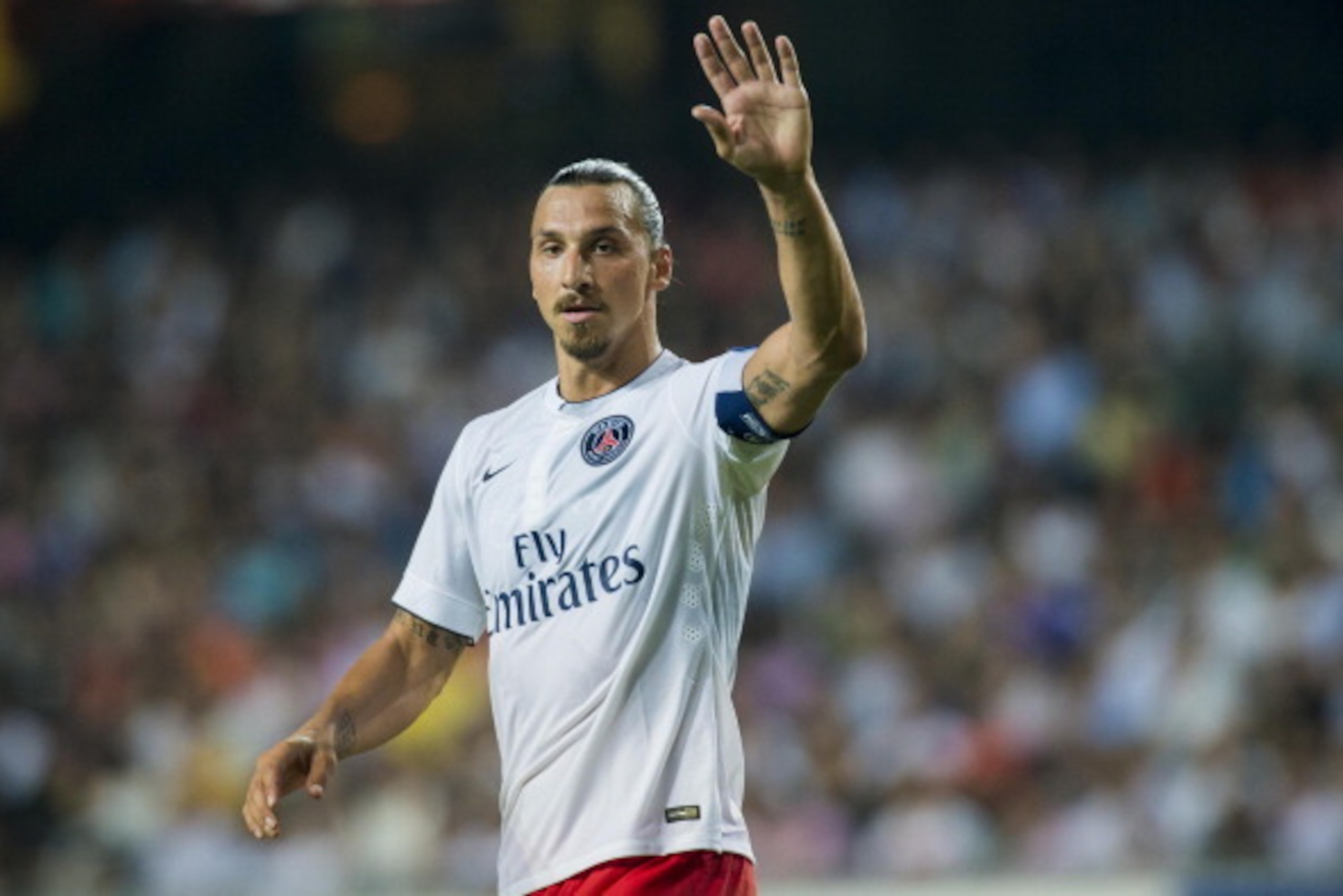 HONG KONG - JULY 29:  Zlatan Ibrahimovic of Paris Saint-Germain reacts during the friendly match between Kitchee and Paris Saint-Germain at Hong Kong Stadium on July 29, 2014 in Hong Kong, Hong Kong.  (Photo by Victor Fraile/Getty Images)