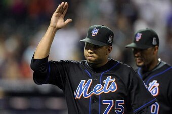 NEW YORK - JUNE 19:  Francisco Rodriguez #75 of the New York Mets celebrates after defeating the Tampa Bay Rays on June 19, 2009 at Citi Field in the Flushing neighborhood of the Queens borough of New York City. The Mets defeated the Rays 5-3.  (Photo by 