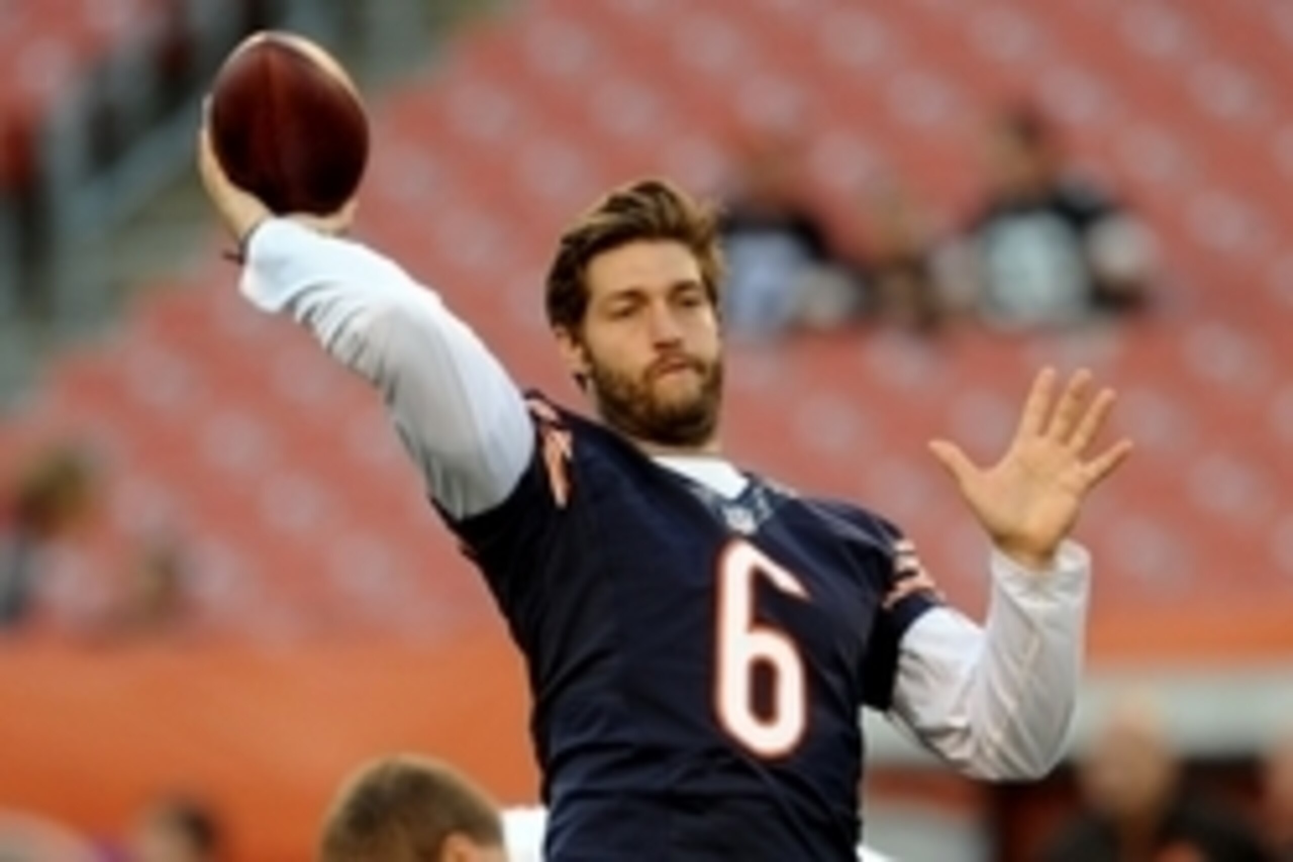 Aug 28, 2014; Cleveland, OH, USA; Chicago Bears quarterback Jay Cutler (6) before the game between the Cleveland Browns and the Chicago Bears at FirstEnergy Stadium. Mandatory Credit: Ken Blaze-USA TODAY Sports