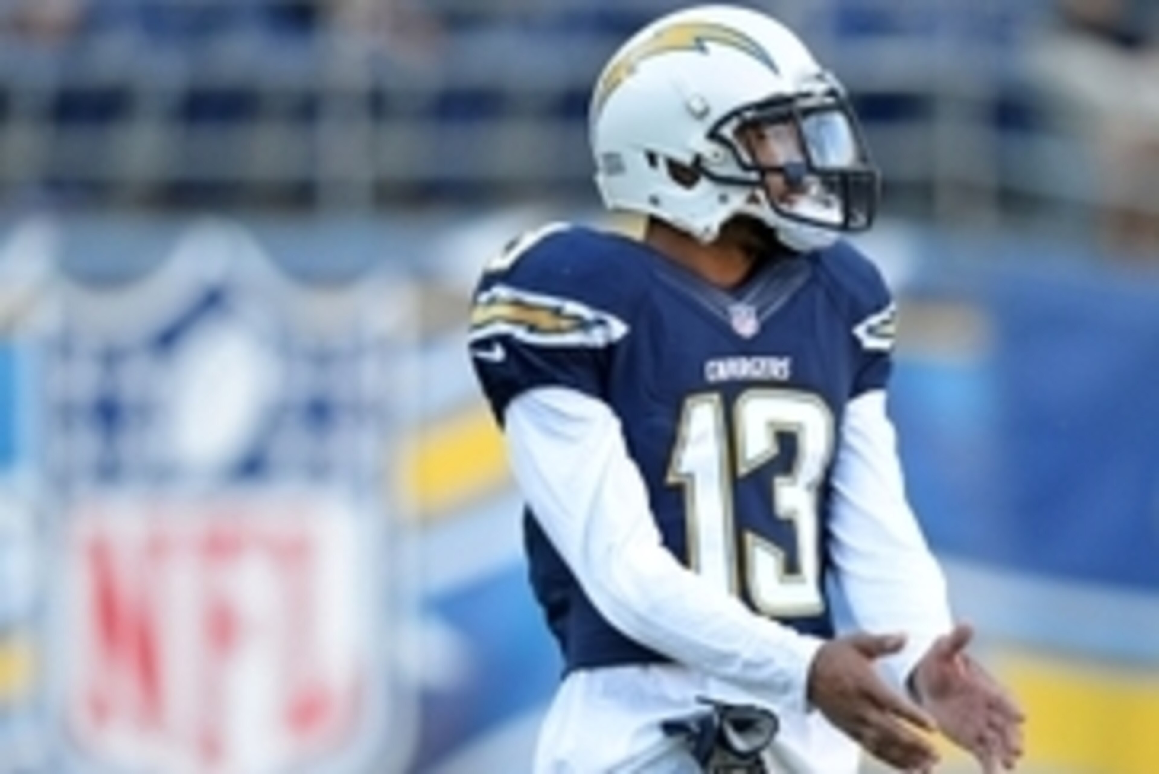Aug 28, 2014; San Diego, CA, USA; San Diego Chargers wide receiver Keenan Allen (13) claps during warm-ups before the game against the Arizona Cardinals at Qualcomm Stadium. Mandatory Credit: Jake Roth-USA TODAY Sports