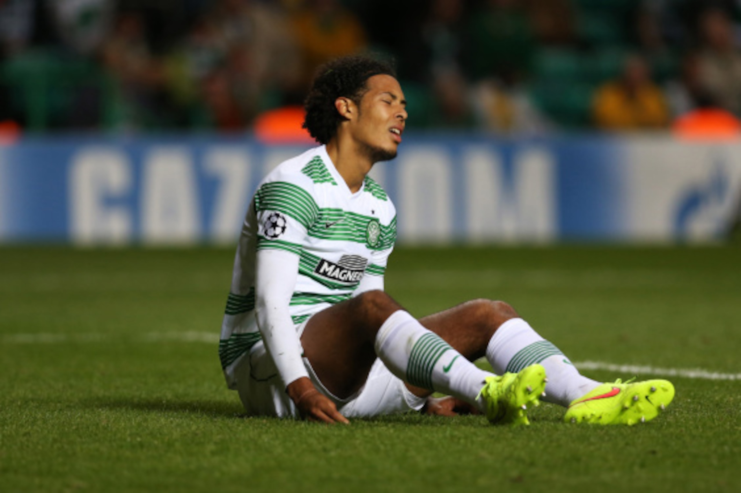 GLASGOW, SCOTLAND - AUGUST 26:  Virgil van Dijk of Celtic reacts at the final whistle during the UEFA Champions League Qualifying Play-Offs Round, Second Leg
Match between Celtic and Maribor, at Celtic Park on August 26, 2014 Glasgow, Scotland. (Photo by 