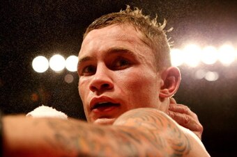 NOTTINGHAM, ENGLAND - MAY 26:  Carl Frampton after winning his Vacant IBF Inter-Continental Super Bantam Weight Championship bout against Raul Hirales at Nottingham Capital FM Arena on May 26, 2012 in Nottingham, England.  (Photo by Scott Heavey/Getty Ima