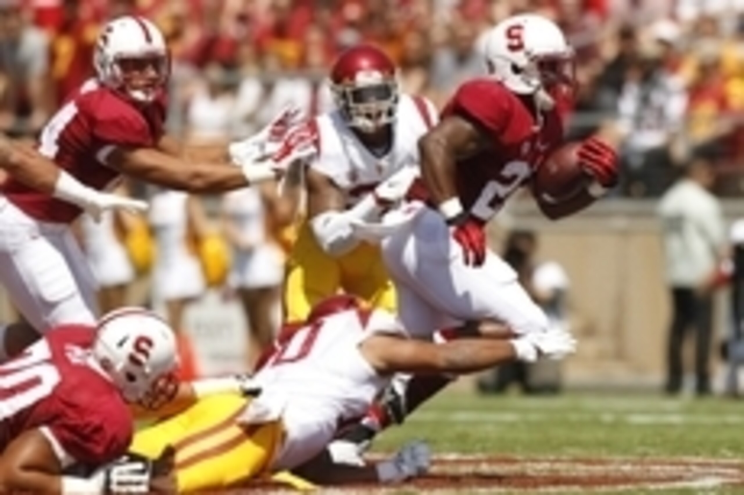 Sep 6, 2014; Stanford, CA, USA; Stanford Cardinal running back Remound Wright (22) runs the ball against the USC Trojans in the first quarter at Stanford Stadium. Mandatory Credit: Cary Edmondson-USA TODAY Sports
