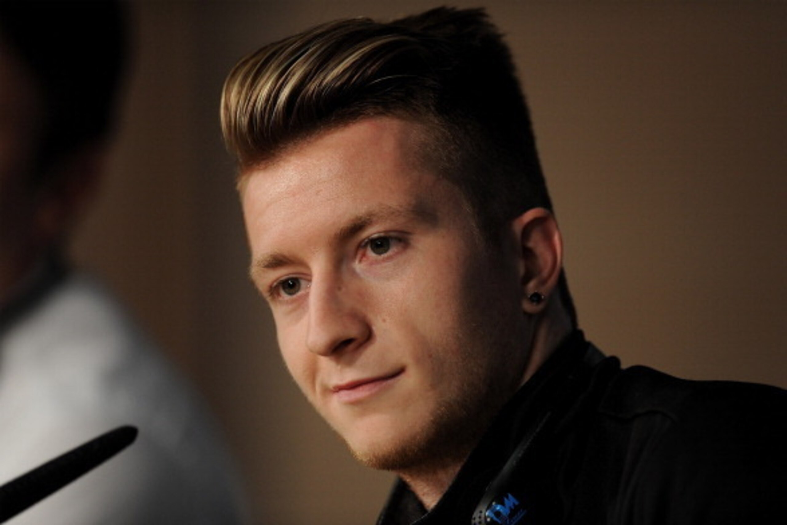 MADRID, SPAIN - APRIL 01:  Marco Reus of Borussia Dortmund gives a press conference at Santiago Bernabeu stadium ahead of the UEFA Champions League quarter-final match between Real Madrid and Borussia Dortmund, on April 1, 2014 in Madrid, Spain.  (Photo b