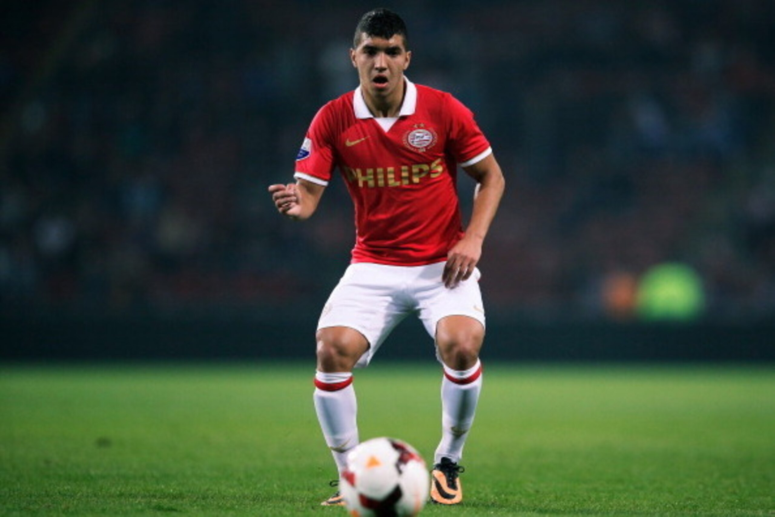 EINDHOVEN, NETHERLANDS - SEPTEMBER 25:  Zakaria Bakkali of PSV in action during the Dutch Cup match between PSV Eindhoven and SC Stormvogels Telstar at the Philips Stadion on September 25, 2013 in Eindhoven, Netherlands.  (Photo by Dean Mouhtaropoulos/Get