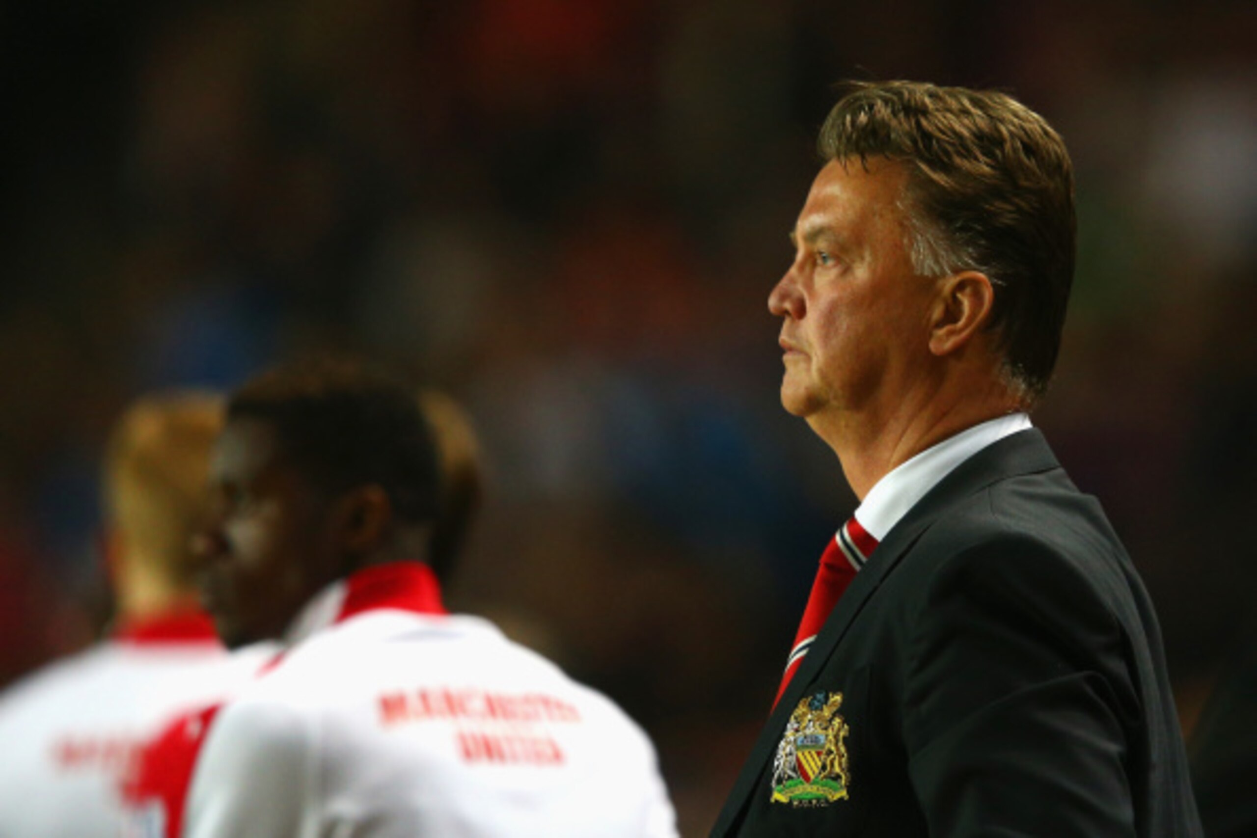 MILTON KEYNES, ENGLAND - AUGUST 26:  Manager Louis van Gaal of Manchester United looks dejected after the Capital One Cup Second Round match between MK Dons and Manchester United at Stadium mk on August 26, 2014 in Milton Keynes, England.  (Photo by Clive