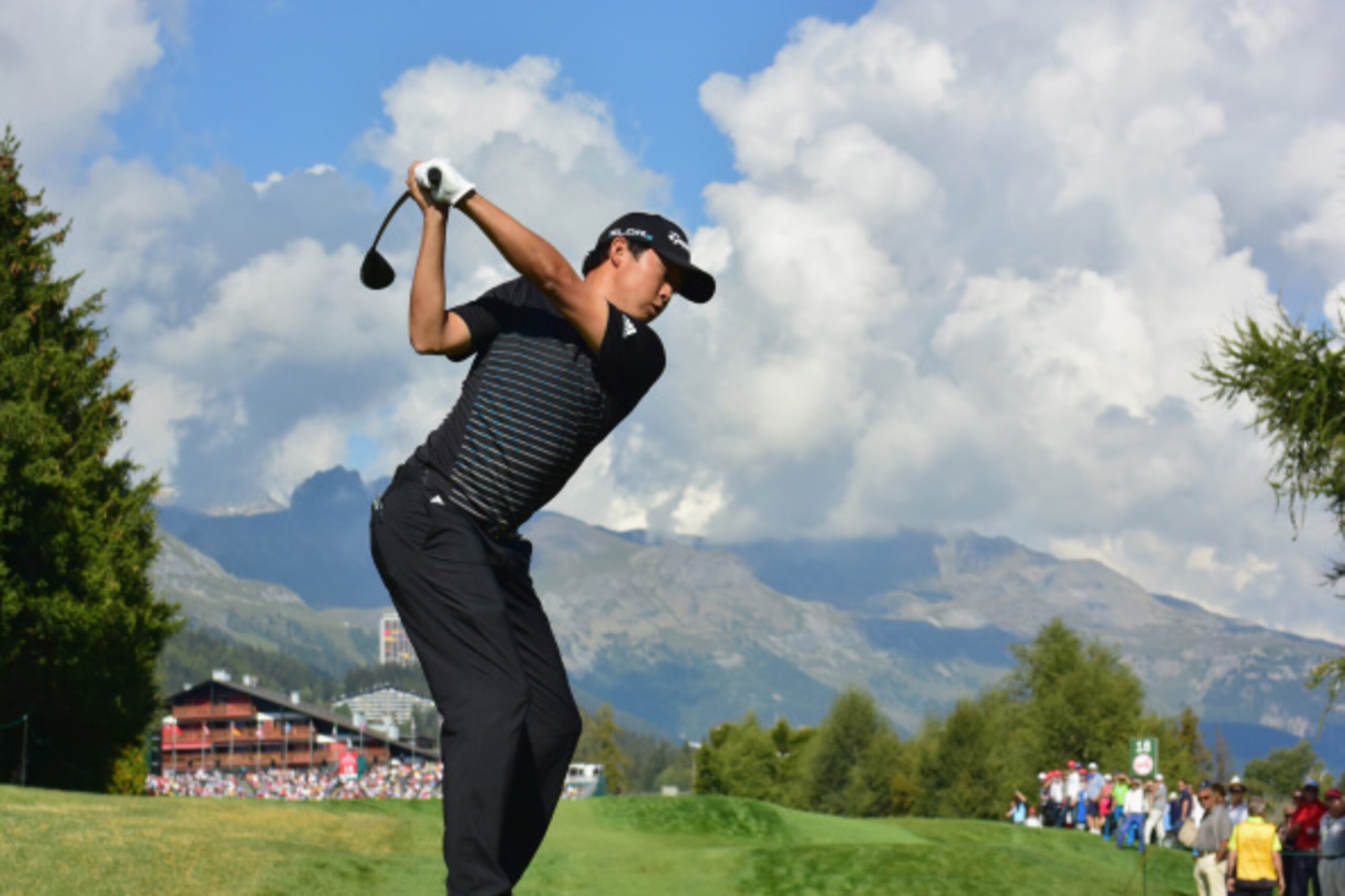 CRANS-MONTANA, SWITZERLAND - SEPTEMBER 06:  David Lipsky of USA plays a shot during the third round of the Omega European Masters at Crans-sur-Sierre Golf Club on September 6, 2014 in Crans-Montana, Switzerland.  (Photo by Stuart Franklin/Getty Images)
