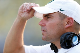 EUGENE, OR - SEPTEMBER 6: Oregon Ducks head coach Mark Helfrich looks on during the game against the Michigan State Spartans at Autzen Stadium on September 6, 2014 in Eugene, Oregon. Oregon won 46-27. (Photo by Joe Robbins/Getty Images)