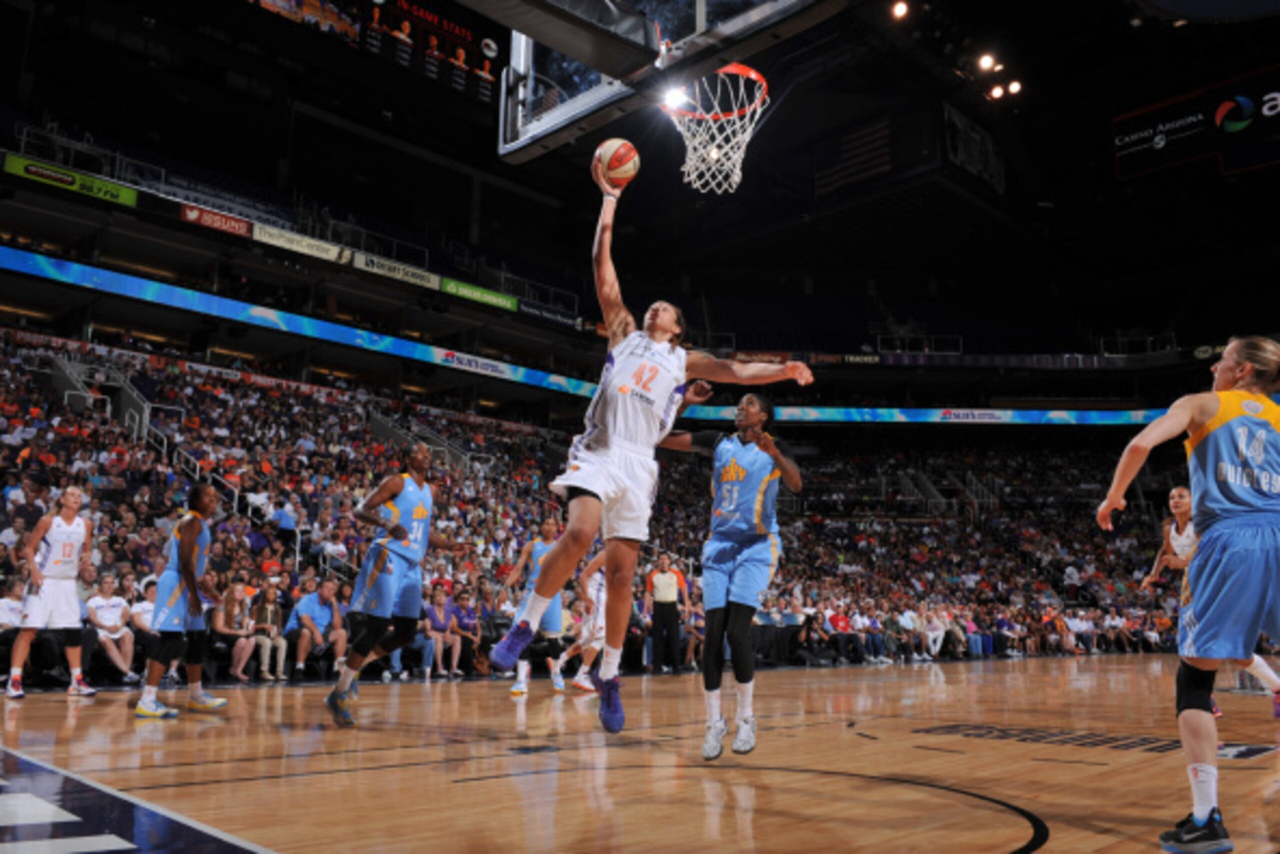 PHOENIX, AZ - SEPTEMBER 7: Brittney Griner #42 of the Phoenix Mercury drives for a shot against the Chicago Sky in Game 1 of the 2014 WNBA Finals on September 7, 2014 at US Airways Center in Phoenix, Arizona. NOTE TO USER: User expressly acknowledges and 