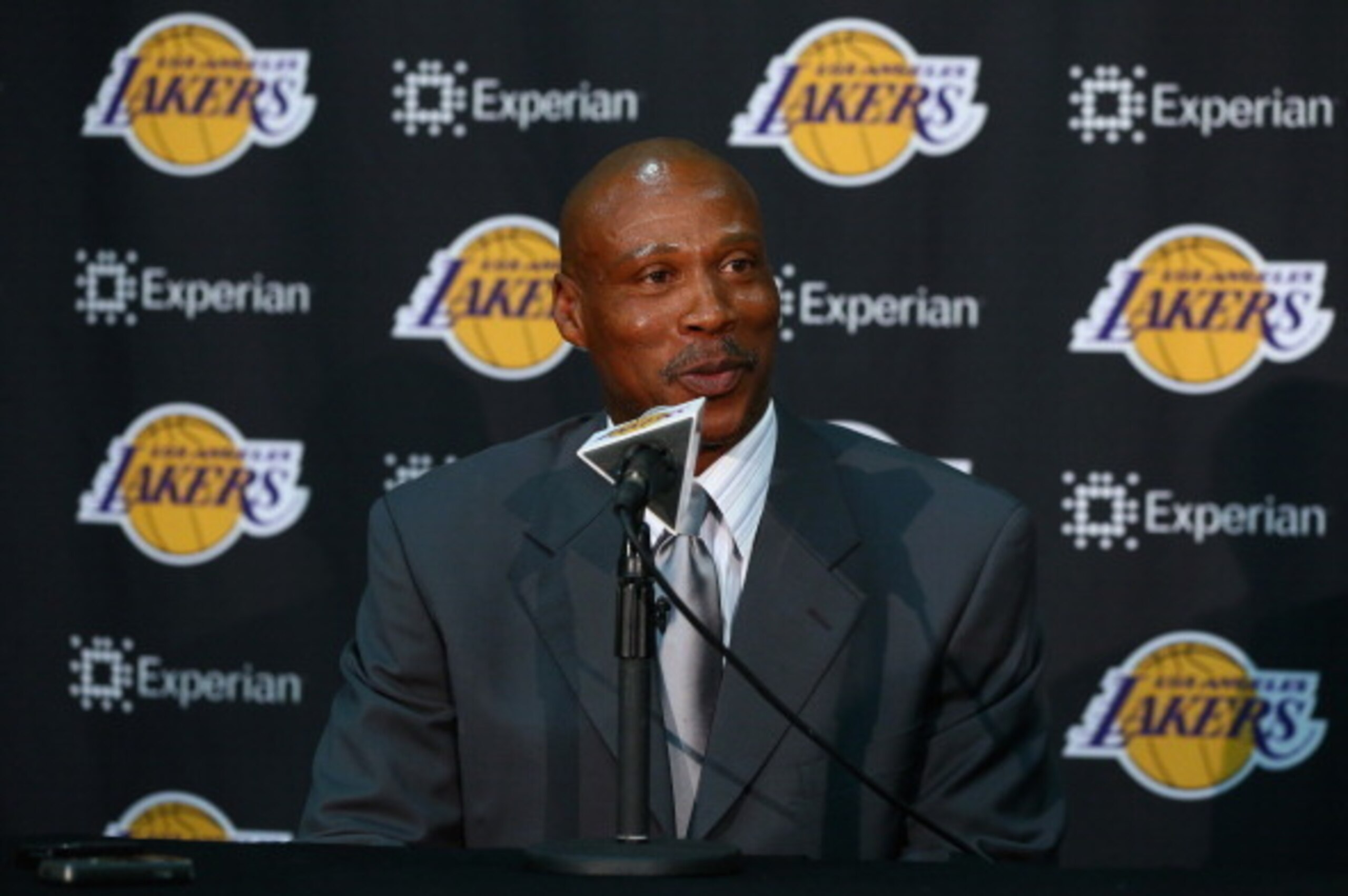 EL SEGUNDO, CA - JULY 29:  Byron Scott addresses the media after being introduced as the new head coach of the Los Angeles Lakers at Toyota Sports Center on July 29, 2014 in El Segundo, California.  (Photo by Jeff Gross/Getty Images)