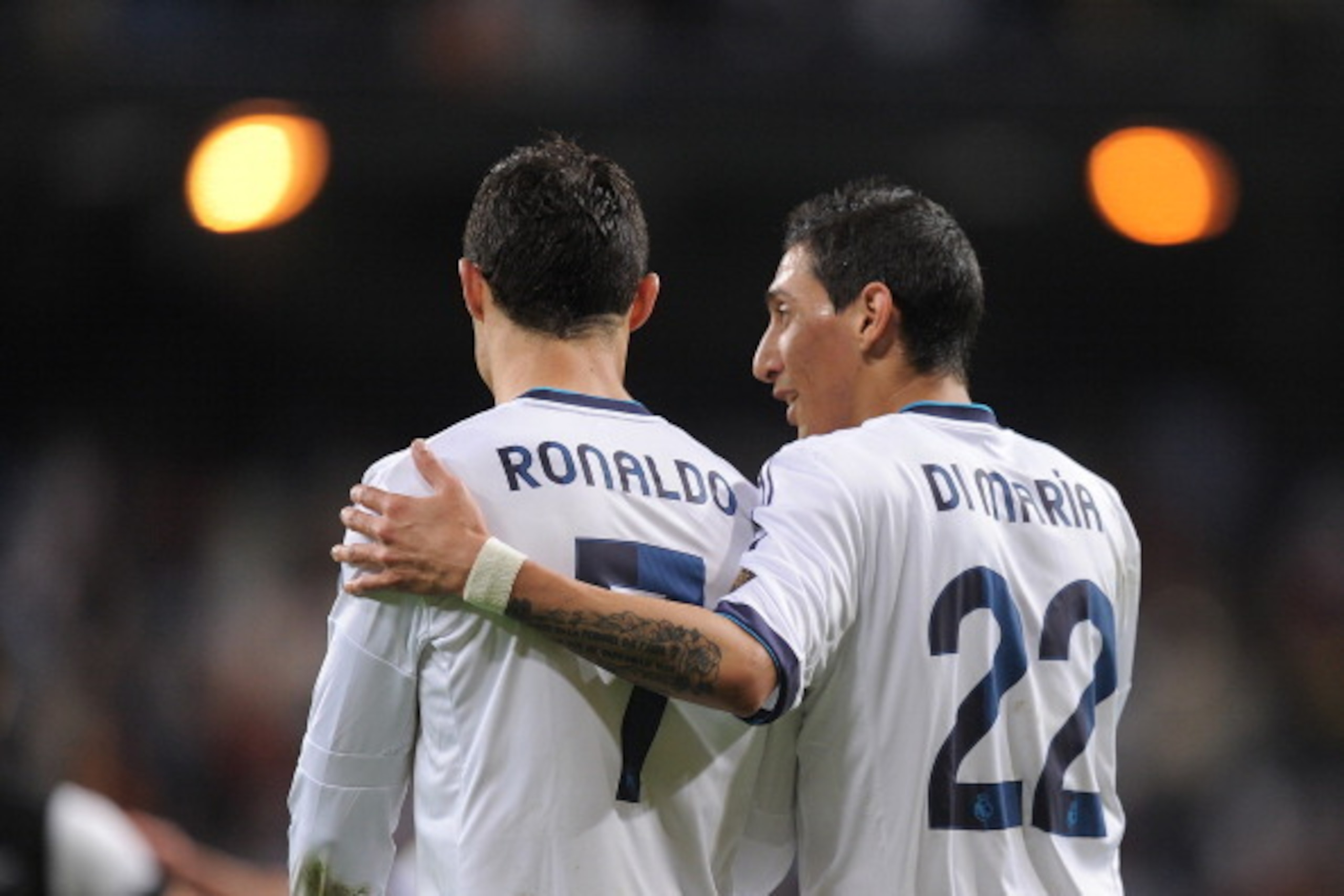 MADRID, SPAIN - MAY 08: Cristiano Ronaldo and Angel di Maria of Real Madrid CF chat after the La Liga match between Real Madrid CF and Malaga CF at estadio Santiago Bernabeu on May 8, 2013 in Madrid, Spain. The match ended 6-2. (Photo by Denis Doyle/Gett MADRID, SPAIN - MAY 08: Cristiano Ronaldo and Angel di Maria of Real Madrid CF chat after the La Liga match between Real Madrid CF and Malaga CF at estadio Santiago Bernabeu on May 8, 2013 in Madrid, Spain. The match ended 6-2. (Photo by Denis Doyle/Gett