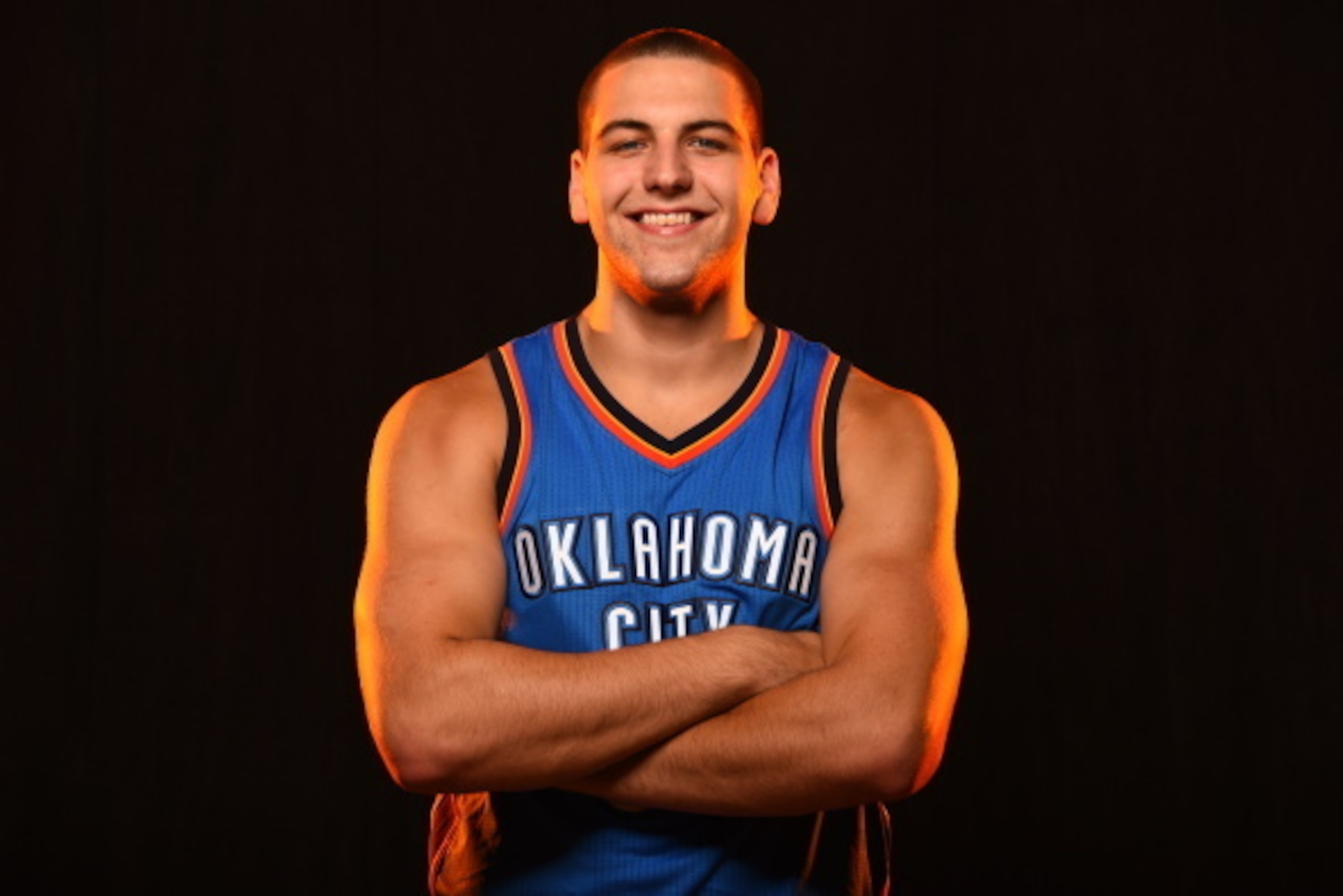 TARRYTOWN, NY - AUGUST 3:  Mitch McGary #33 of the Oklahoma City Thunder poses for a portrait during the 2014 NBA rookie photo shoot on August 3, 2014 at the Madison Square Garden Training Facility in Tarrytown, New York. NOTE TO USER: User expressly ackn