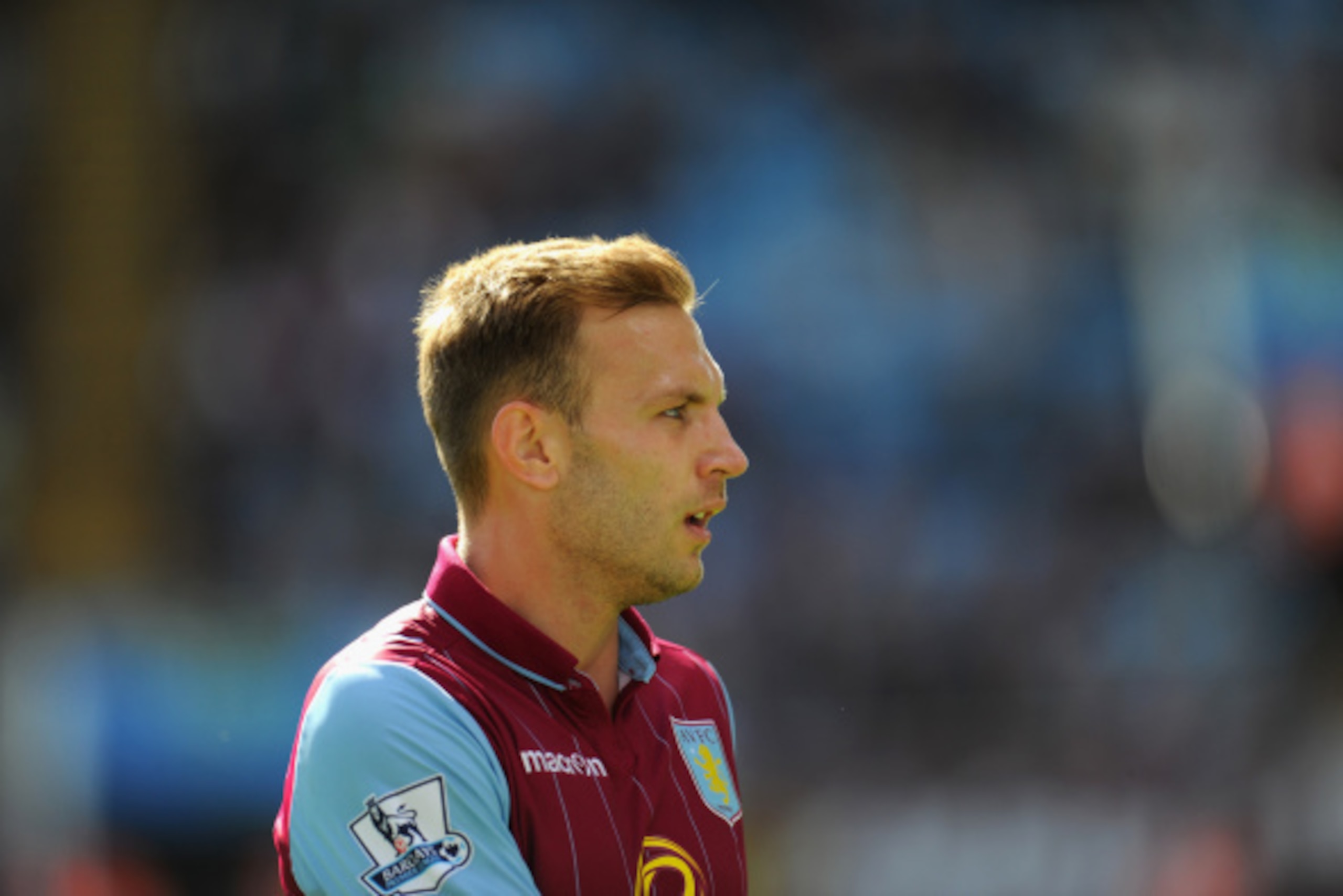 BIRMINGHAM, ENGLAND - AUGUST 31: Aston Villa player Andreas Weimann looks on during the Barclays Premier League match between Aston Villa and Hull City at Villa Park on August 31, 2014 in Birmingham, England.  (Photo by Stu Forster/Getty Images)