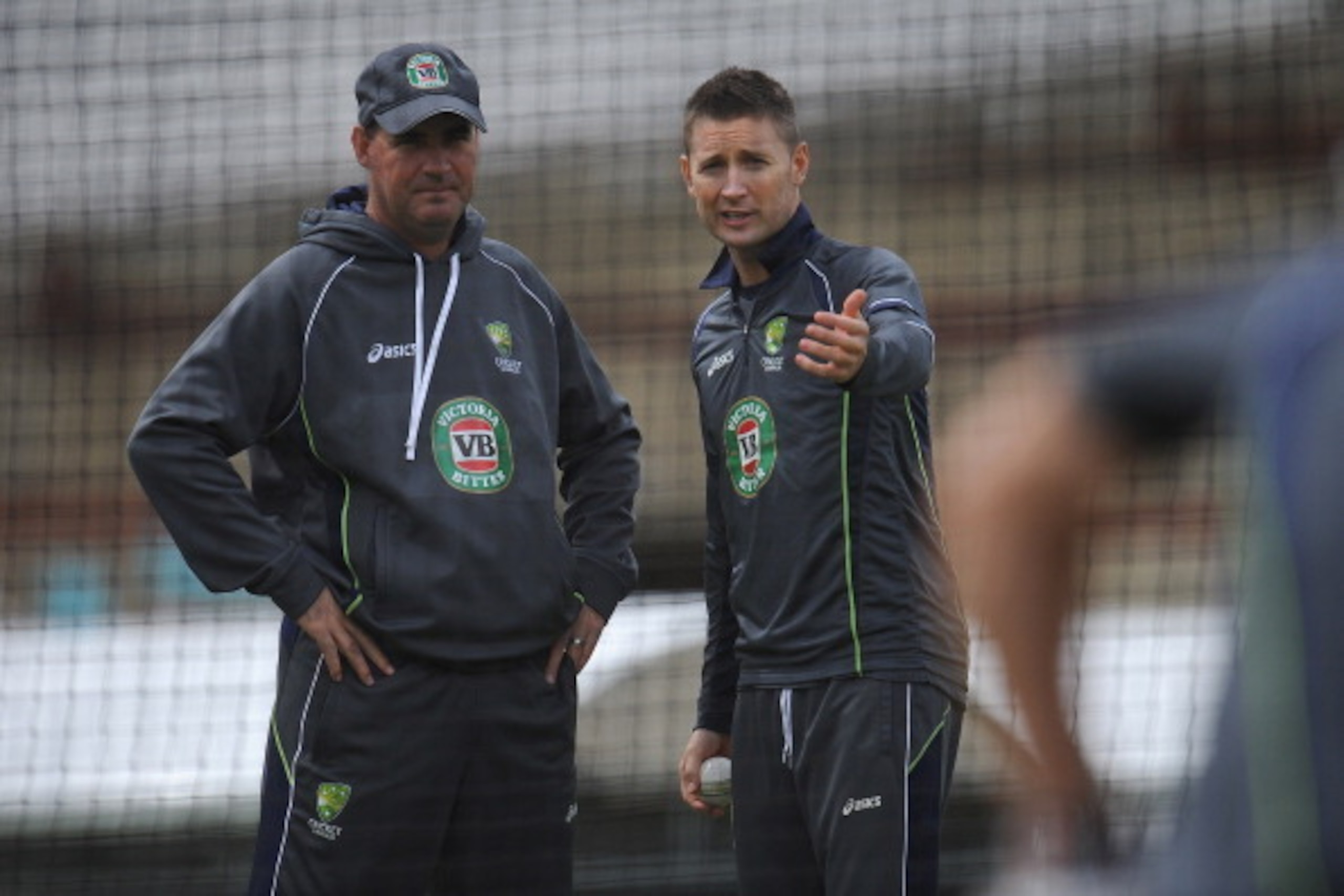 LONDON, ENGLAND - JUNE 14:  Michael Clarke with Mickey Arthur during the Australia Nets Session at The Oval on June 14, 2013 in London, England.  (Photo by Christopher Lee/Getty Images)