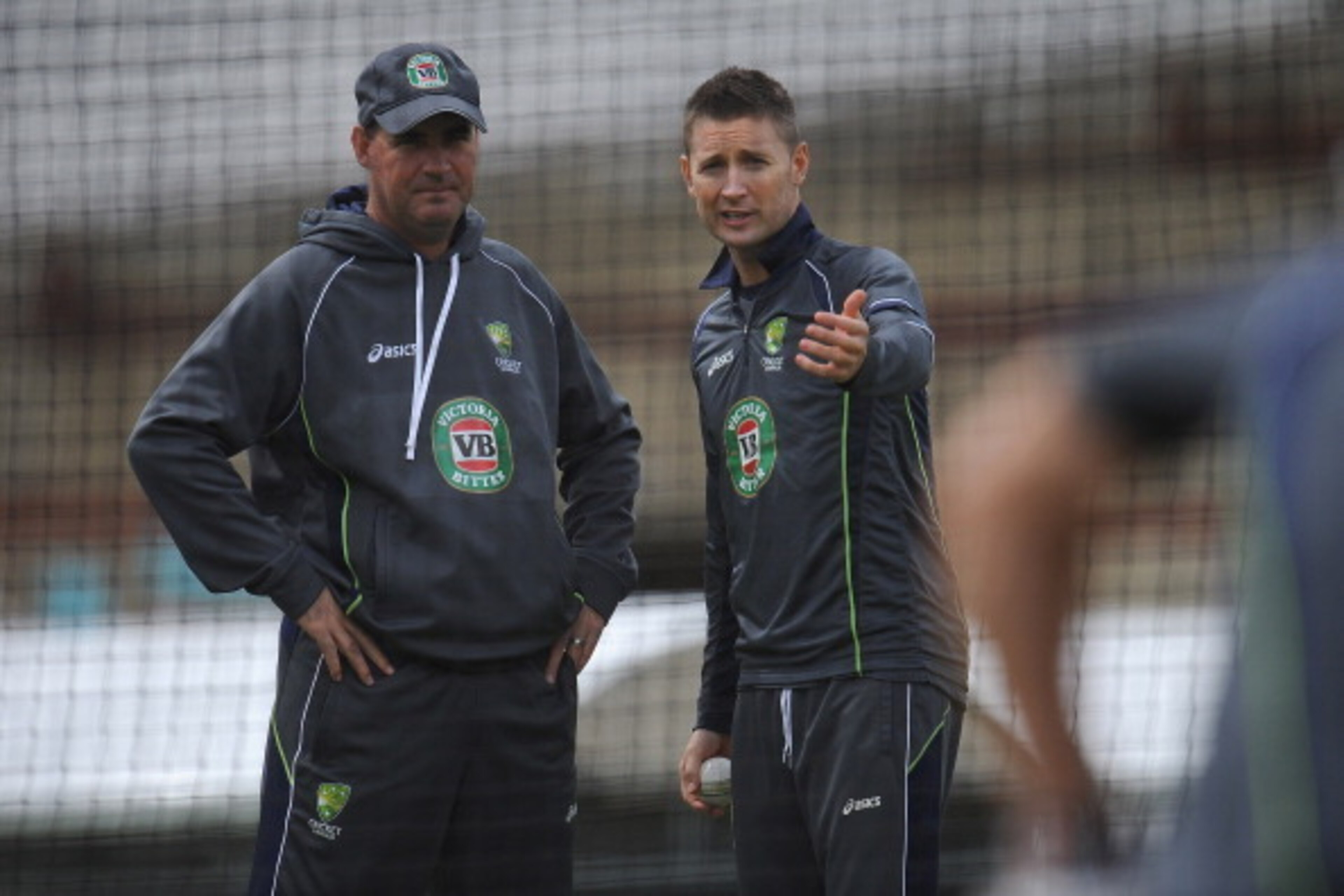 LONDON, ENGLAND - JUNE 14:  Michael Clarke with Mickey Arthur during the Australia Nets Session at The Oval on June 14, 2013 in London, England.  (Photo by Christopher Lee/Getty Images)