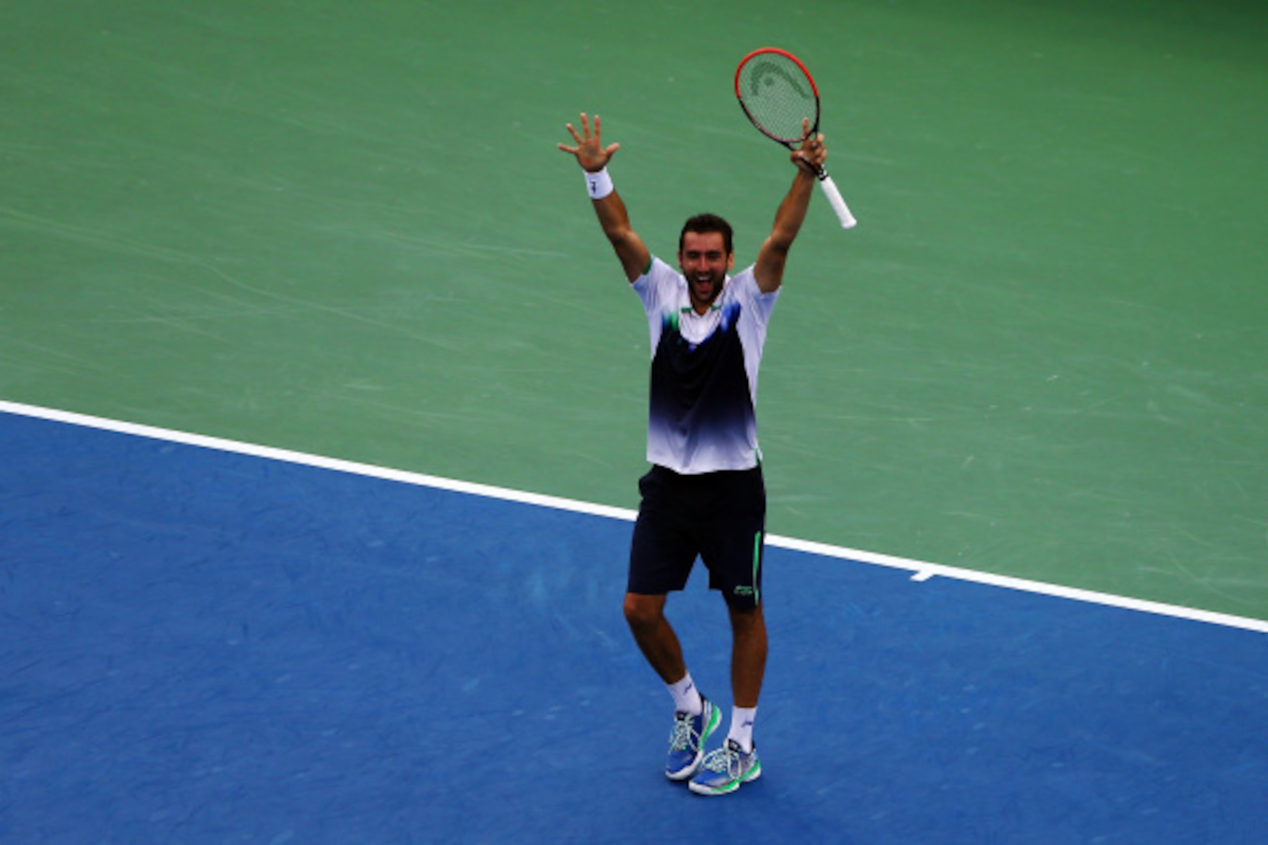 NEW YORK, NY - SEPTEMBER 06: Marin Cilic of Croatia celebrates after defeating Roger Federer of Switzerland during their men's singles semifinal match on Day Thirteen of the 2014 US Open at the USTA Billie Jean King National Tennis Center on September 6, NEW YORK, NY - SEPTEMBER 06: Marin Cilic of Croatia celebrates after defeating Roger Federer of Switzerland during their men's singles semifinal match on Day Thirteen of the 2014 US Open at the USTA Billie Jean King National Tennis Center on September 6,