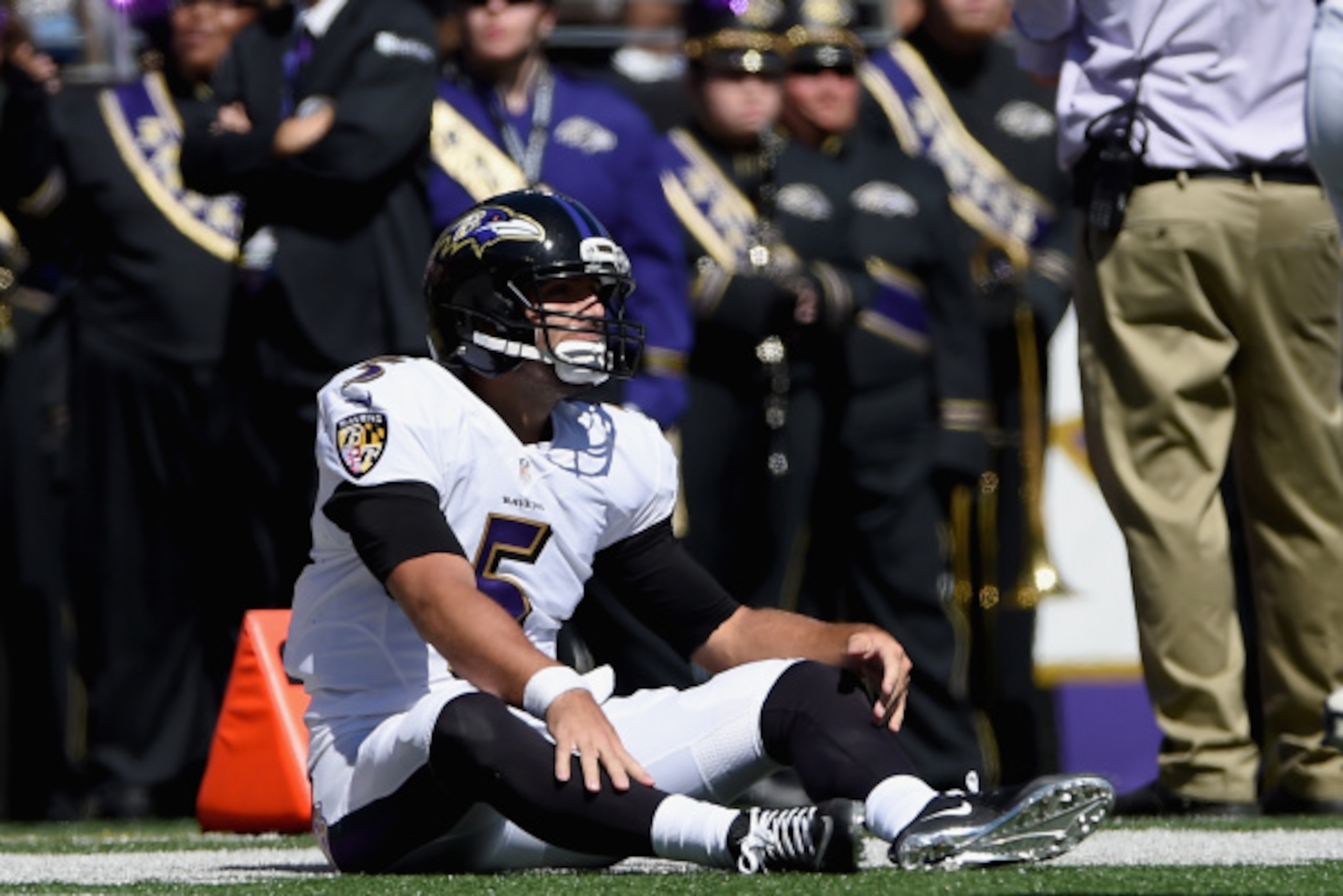 BALTIMORE, MD - SEPTEMBER 07: Quarterback Joe Flacco #5 of the Baltimore Ravens is shown during an NFL football game against the Cincinnati Bengals at M&T Bank Stadium on September 7, 2014 in Baltimore, Maryland.  (Photo by Patrick Smith/Getty Images)