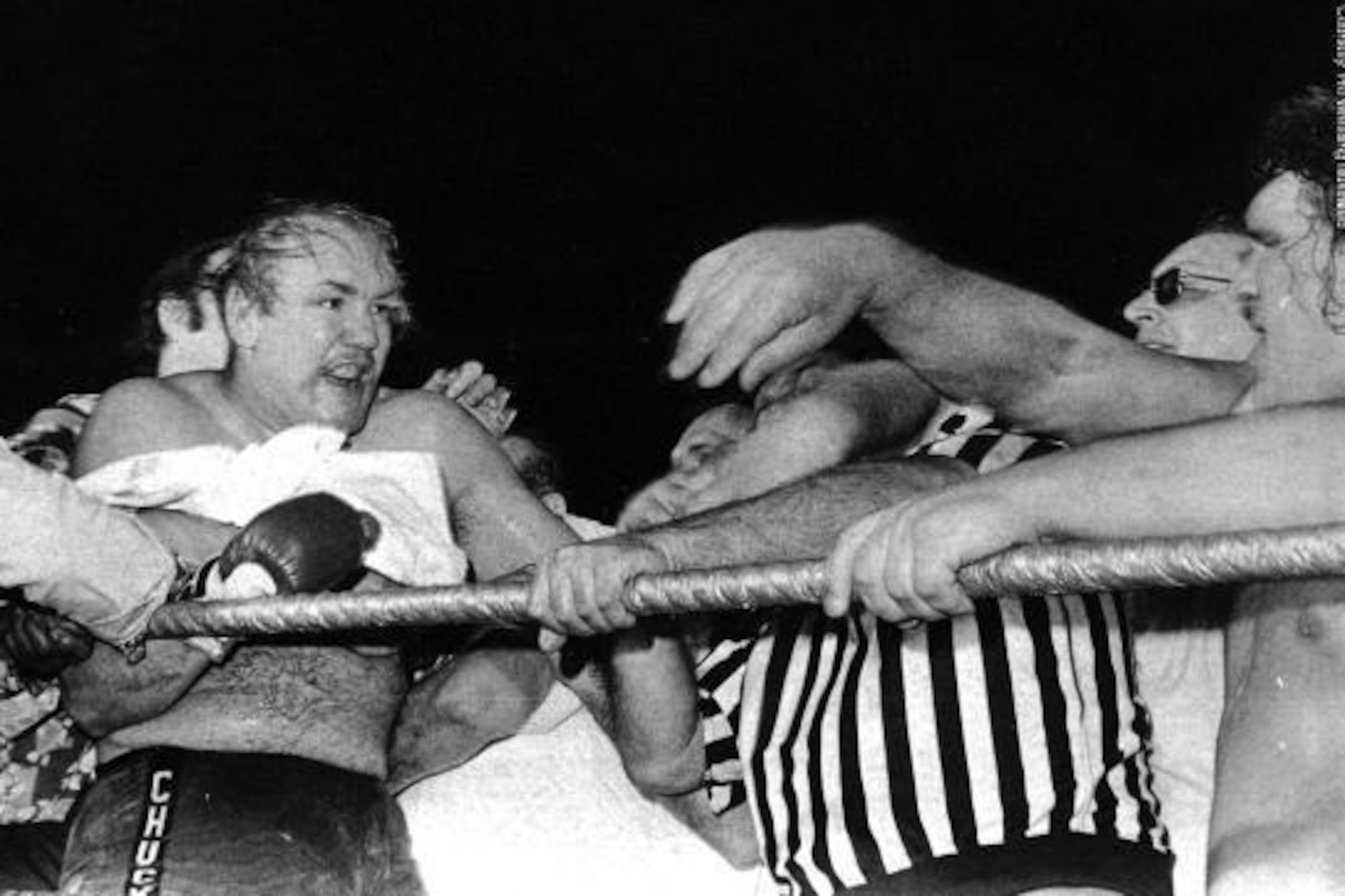 Chuck Wepner tangles with Andre the Giant. Chuck Wepner tangles with Andre the Giant.