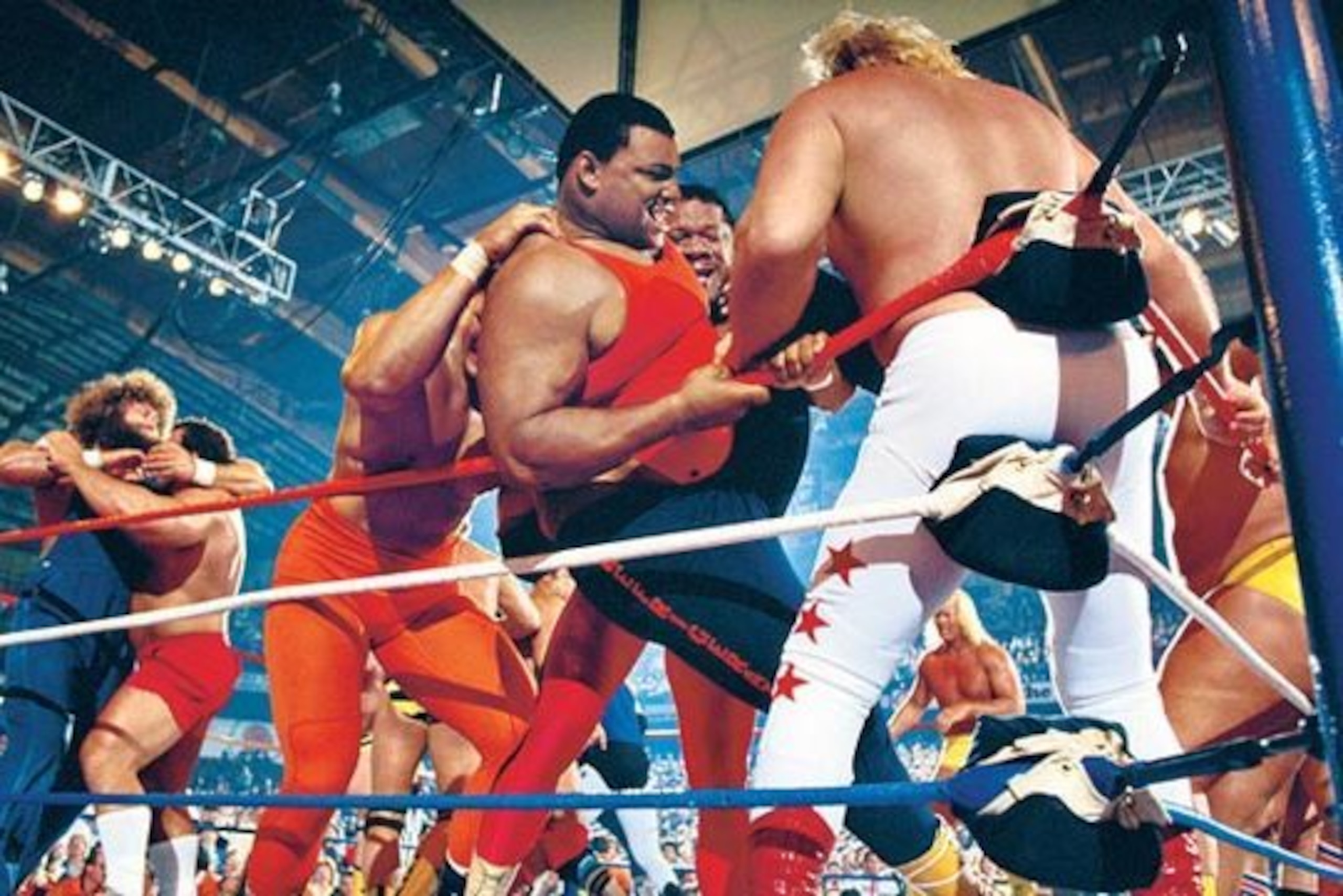 William Perry takes on all comers in the WrestleMania II Battle Royal. William Perry takes on all comers in the WrestleMania II Battle Royal.