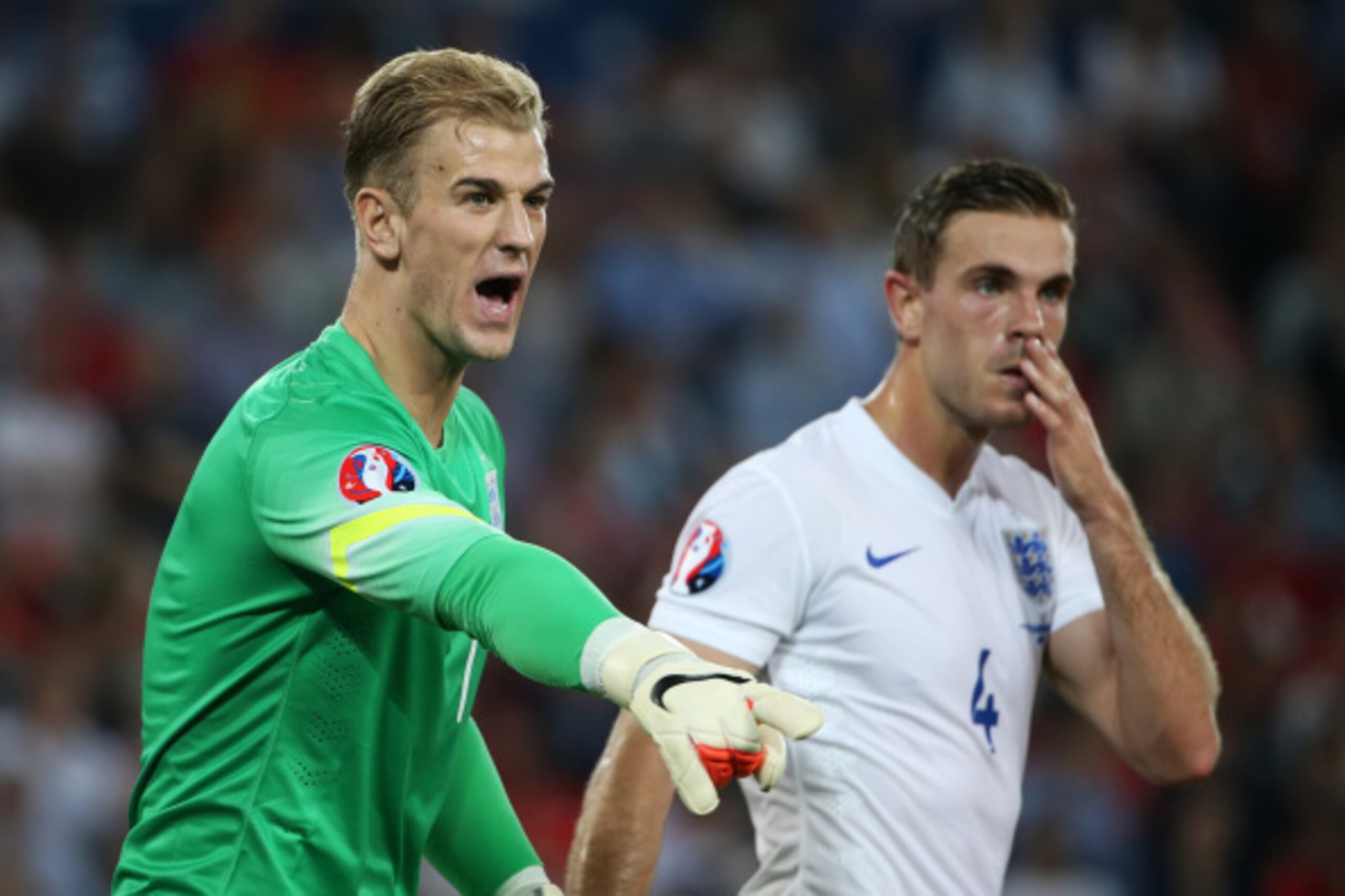 BASEL, SWITZERLAND - SEPTEMBER 08: Joe Hart of England directs his teammates during the EURO 2016 Qualifier match between Switzerland and England on September 8, 2014 in Basel, Switzerland. (Photo by Philipp Schmidli/Getty Images)