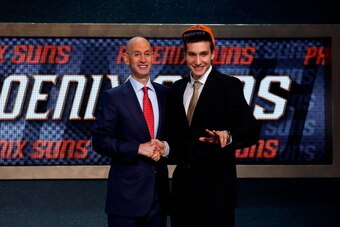 NEW YORK, NY - JUNE 26:  Bogdan Bogdanovic of Serbia (R) shakes hands with NBA Commissioner Adam Silver after being drafted with the #27 overall pick by the Phoenix Suns during the 2014 NBA Draft at Barclays Center on June 26, 2014 in the Brooklyn borough