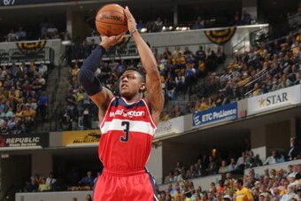 INDIANAPOLIS, IND - MAY 13: Bradley Beal #3 of the Washington Wizards shoots against the Indiana Pacers in Game Five of the Eastern Conference Semi-Finals during the 2014 NBA Plaoffs at Bankers Life Fieldhouse on May 13, 2014 in Indianapolis, Indiana. NOT