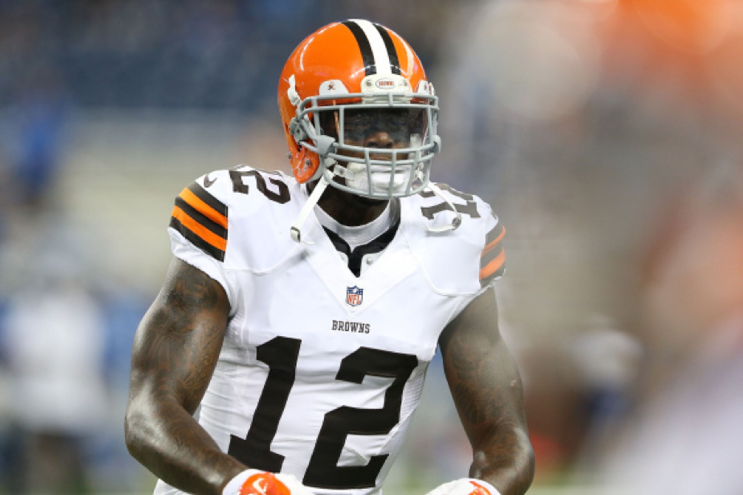 DETROIT, MI - AUGUST 09:  Josh Gordon #12 of the Cleveland Browns warms up prior to the start of the preseason game against the Detroit Lions at Ford Field on August 9, 2014 in Detroit, Michigan. The Lions defeated the Browns 13-12 in a preseason game.  (