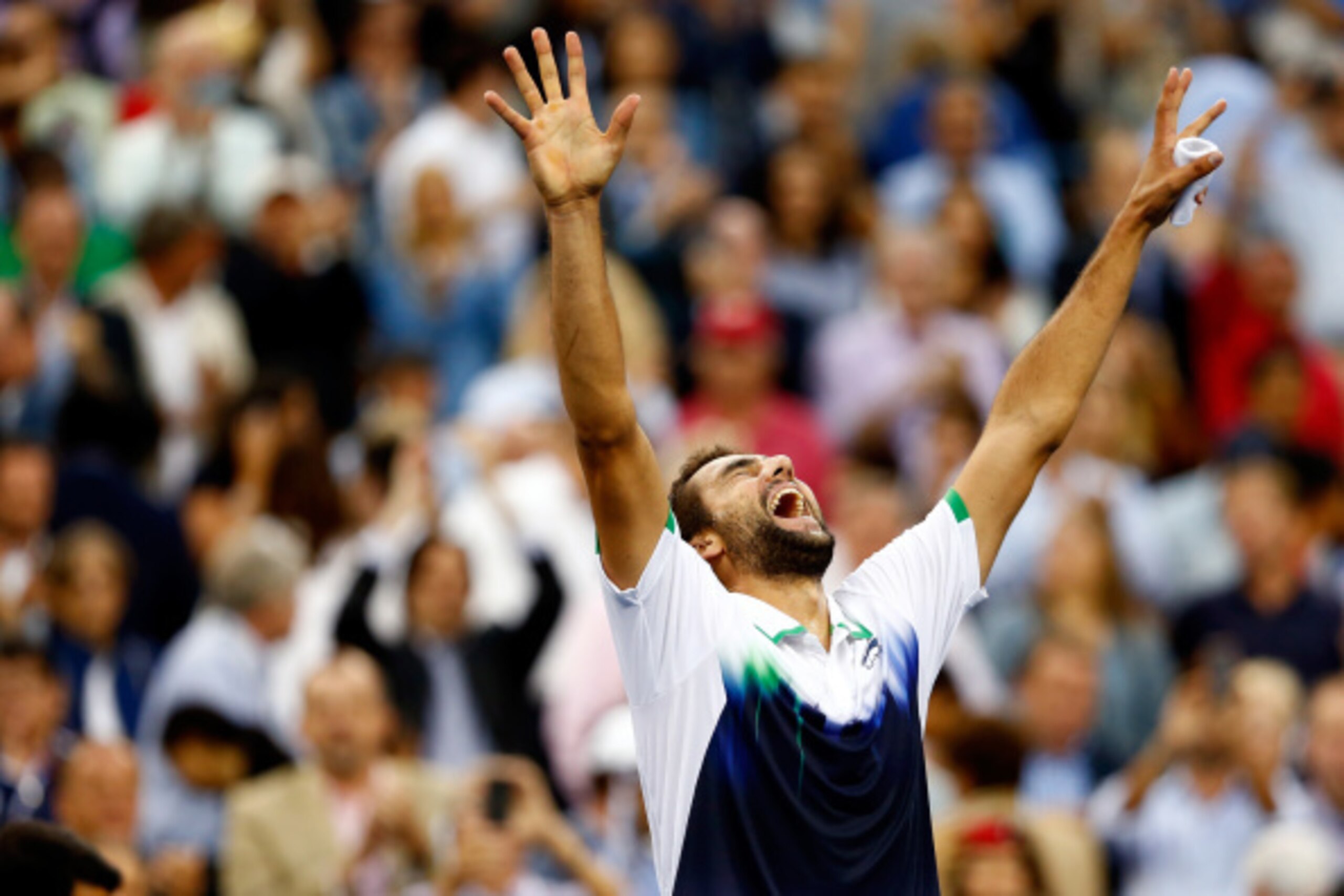 NEW YORK, NY - SEPTEMBER 08:  Marin Cilic of Croatia reacts after defeating Kei Nishikori of Japan to win the men's singles final match on Day fifteen of the 2014 US Open at the USTA Billie Jean King National Tennis Center on September 8, 2014 in the Flus