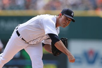 DETROIT, MI - AUGUST 03:  Anibal Sanchez #19 of the Detroit Tigers pitches in the third inning of the game against the Colorado Rockies at Comerica Park on August 3, 2014 in Detroit, Michigan. The Tigers defeated the Rockies 4-0.  (Photo by Leon Halip/Get