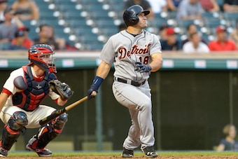 CLEVELAND, OH - SEPTEMBER 1: Tyler Collins hits a three run home run during the ninth inning against the Cleveland Indians at Progressive Field on September 1, 2014 in Cleveland, Ohio. The Tigers defeated the Indians 12-1. (Photo by Jason Miller/Getty Ima
