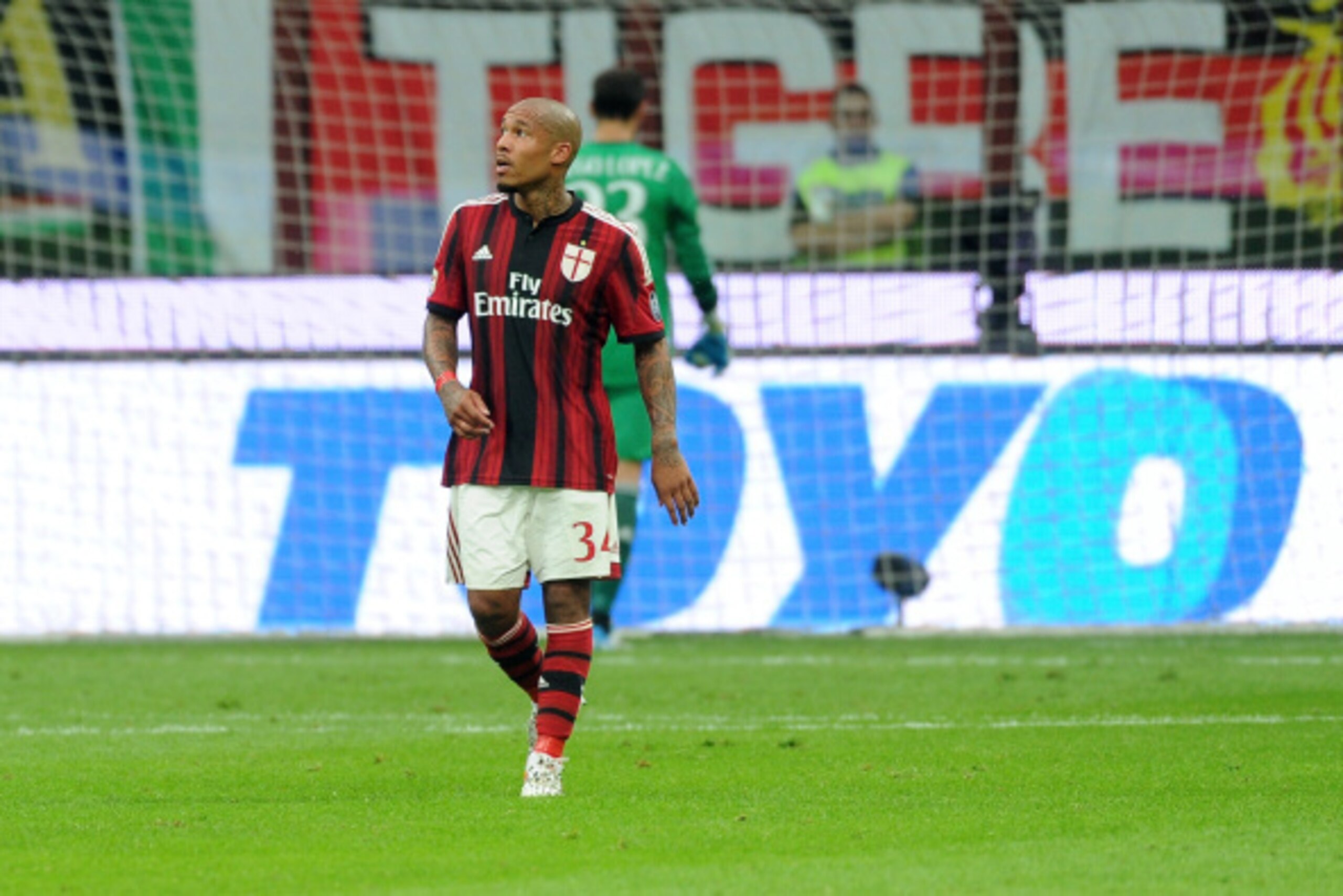 MILAN, ITALY - AUGUST 31:   Nigel De Jong  of AC Milan during the Serie A match between AC Milan and SS Lazio at Stadio Giuseppe Meazza on August 31, 2014 in Milan, Italy.  (Photo by Pier Marco Tacca/Getty Images for Toyo Tires)