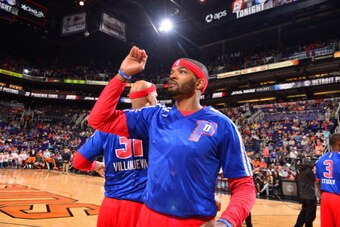 PHOENIX, AZ - MARCH 21: Josh Smith #6 of the Detroit Pistons is introduced before a game against the Phoenix Suns on March 21, 2014 at U.S. Airways Center in Phoenix, Arizona. NOTE TO USER: User expressly acknowledges and agrees that, by downloading and o