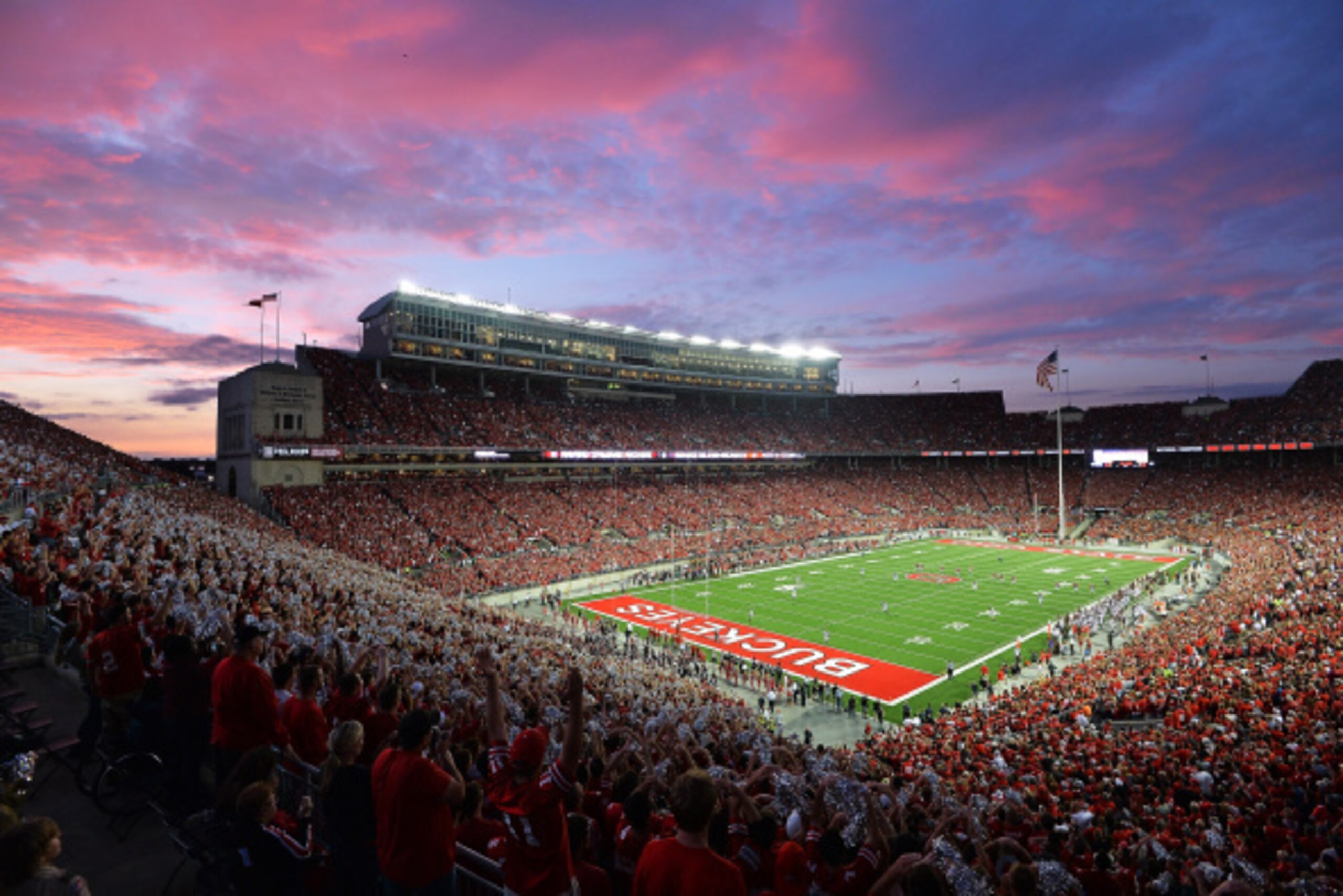COLUMBUS, OH - SEPTEMBER 6:  The Ohio State Buckeyes kickoff to the Virginia Tech Hokies at Ohio Stadium on September 6, 2014 in Columbus, Ohio.  (Photo by Jamie Sabau/Getty Images)