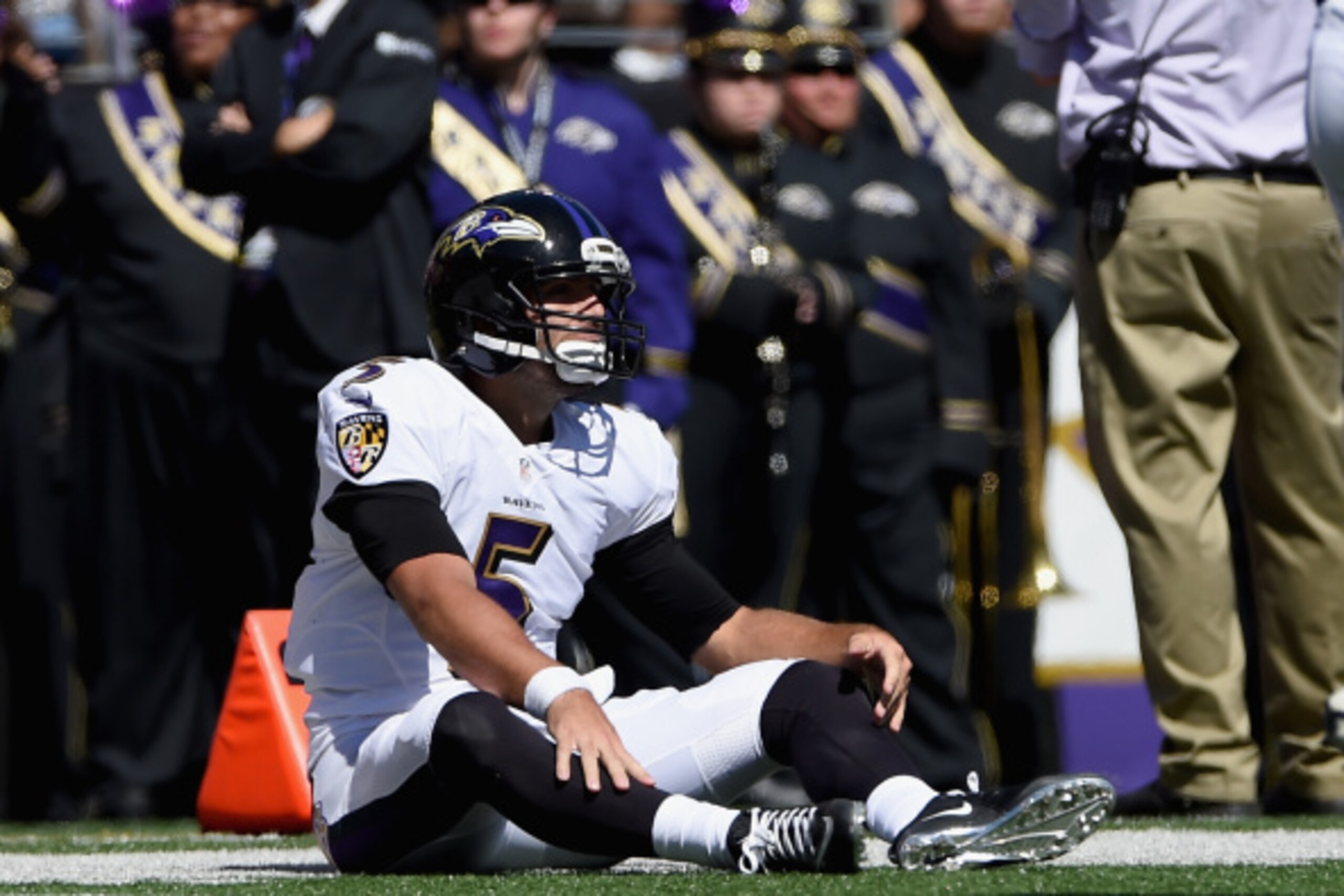 BALTIMORE, MD - SEPTEMBER 07: Quarterback Joe Flacco #5 of the Baltimore Ravens is shown during an NFL football game against the Cincinnati Bengals at M&T Bank Stadium on September 7, 2014 in Baltimore, Maryland.  (Photo by Patrick Smith/Getty Images)